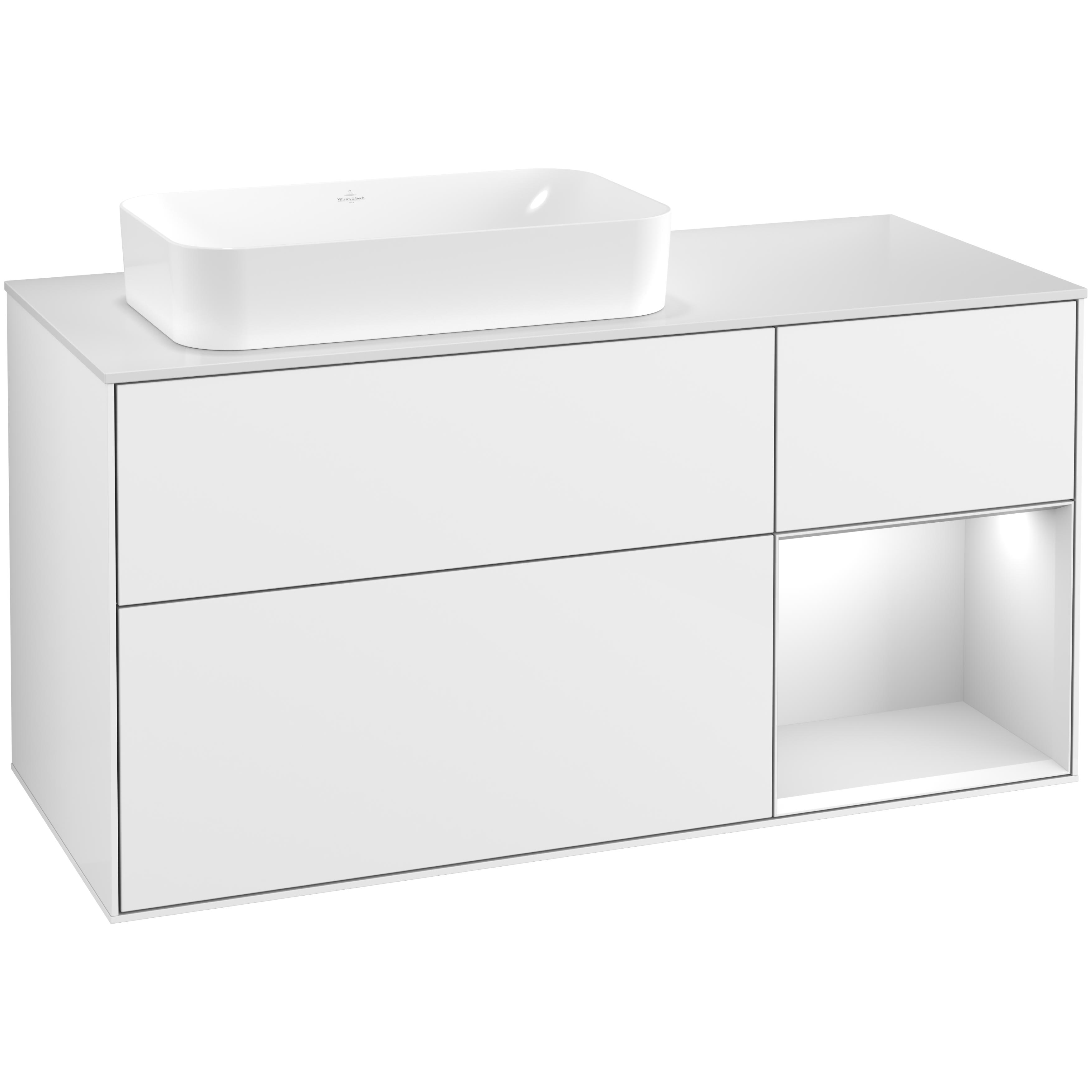 Tvättställsskåp Villeroy & Boch Finion med 3 Lådor Hylla och Bänkskiva för Ocentrerat Fristående Tvättställ
