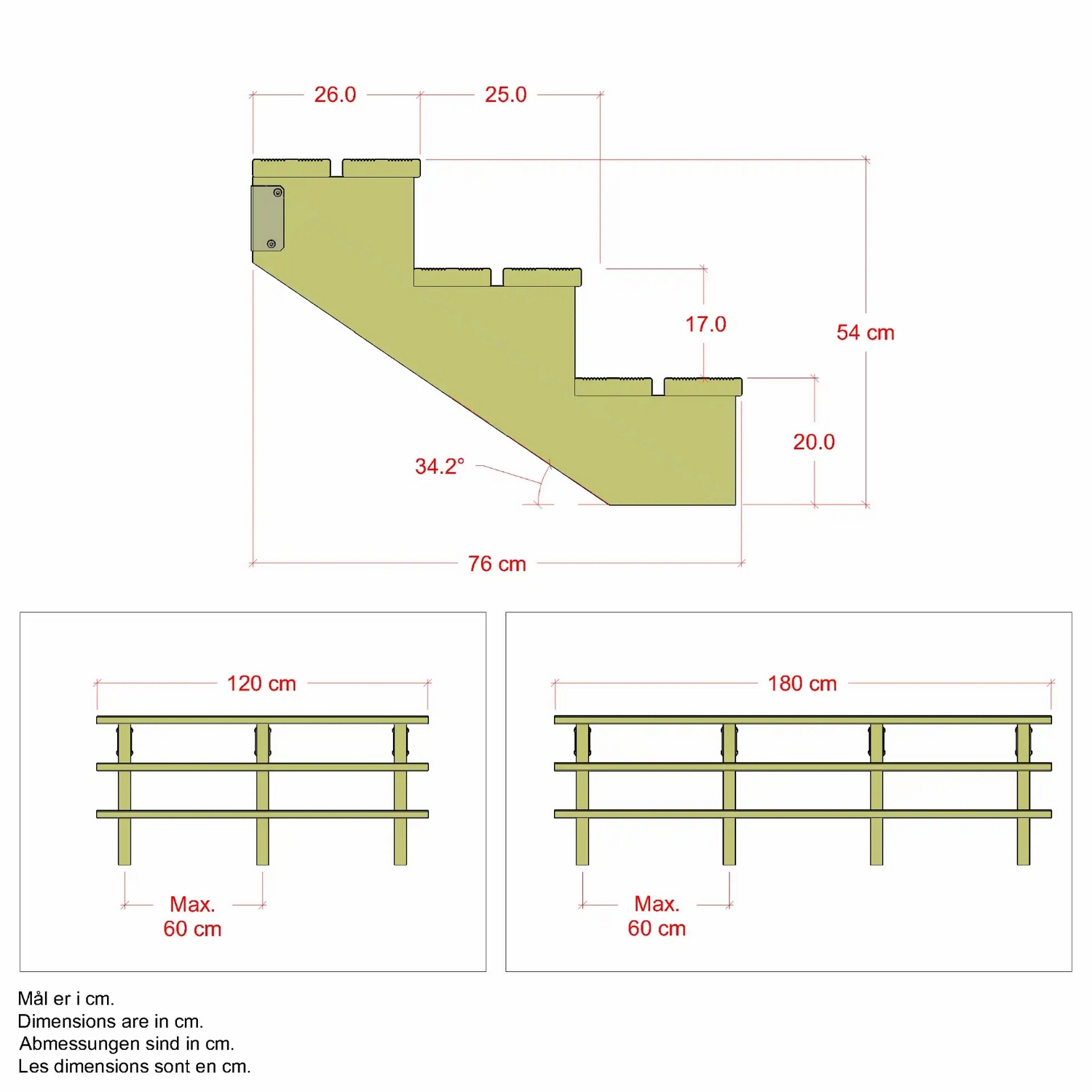 Terrassetrapp PLUS Trinndybde 25 cm B120