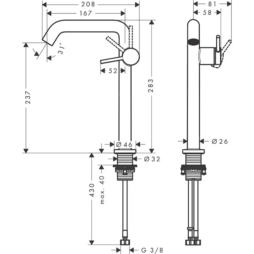 Servantbatteri Hansgrohe Tecturis S Fine 240 CoolStart med Push-open Ventil