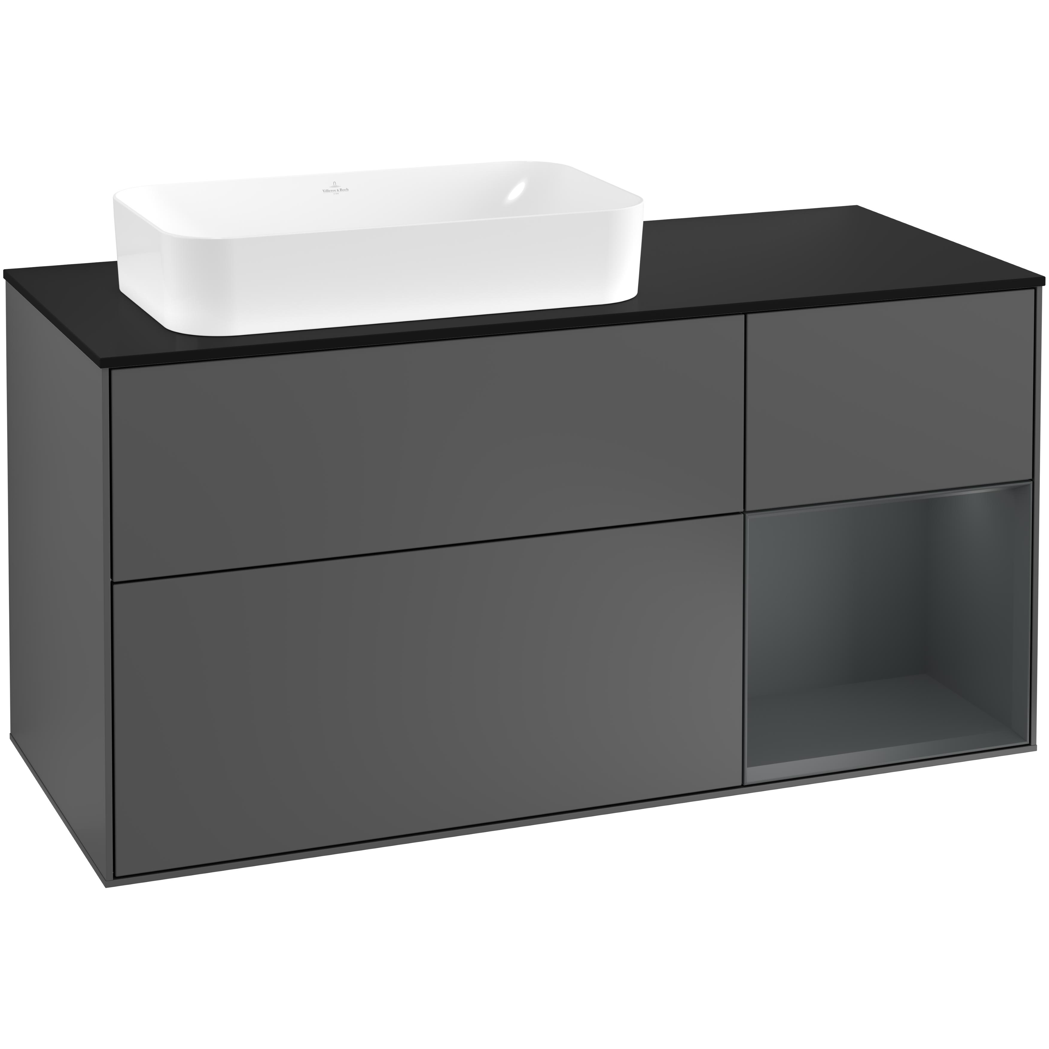 Tvättställsskåp Villeroy & Boch Finion med 3 Lådor Hylla och Bänkskiva för Ocentrerat Fristående Tvättställ