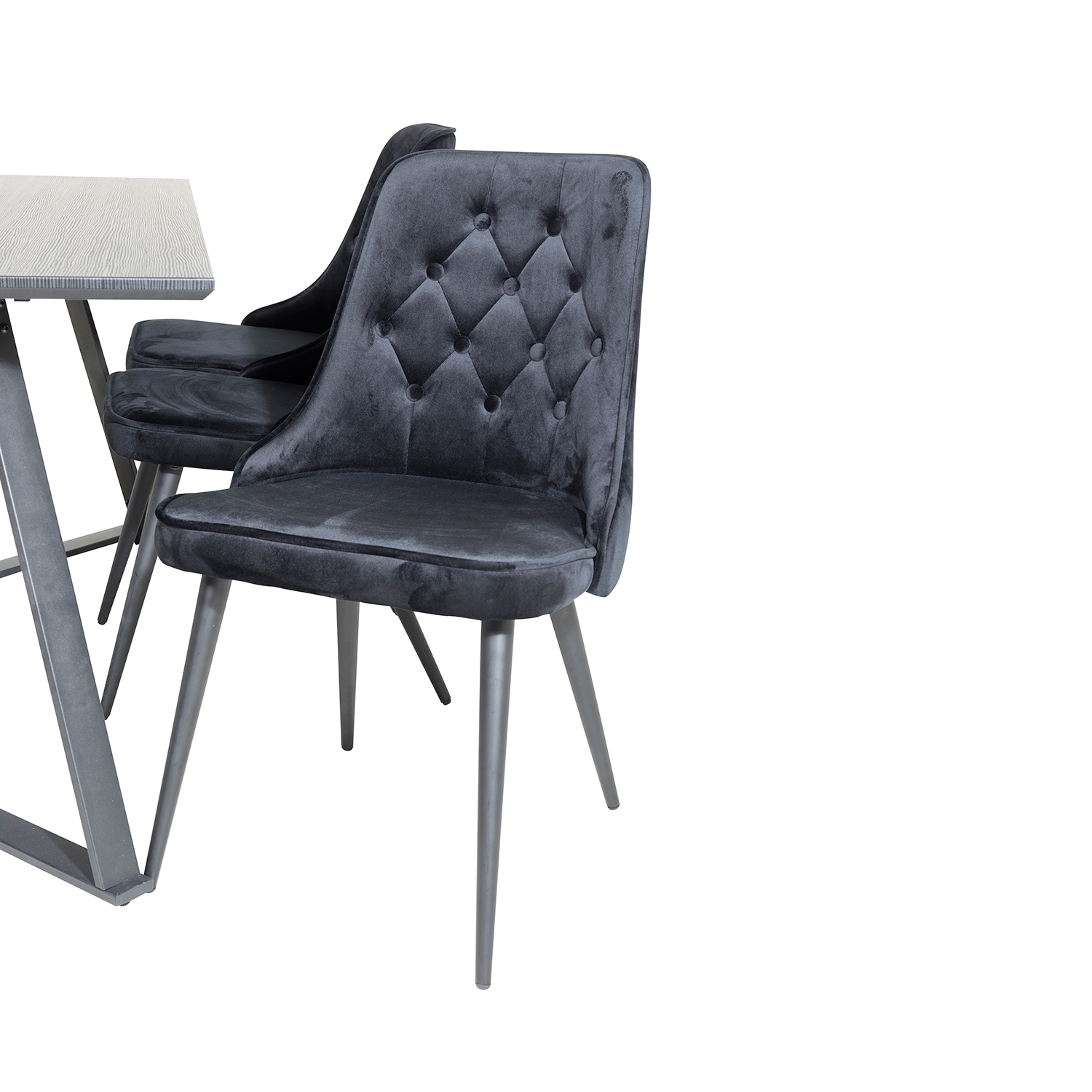 Marina Table - Black top /Velvet Chair - Black / Black_6 Sort/Sort