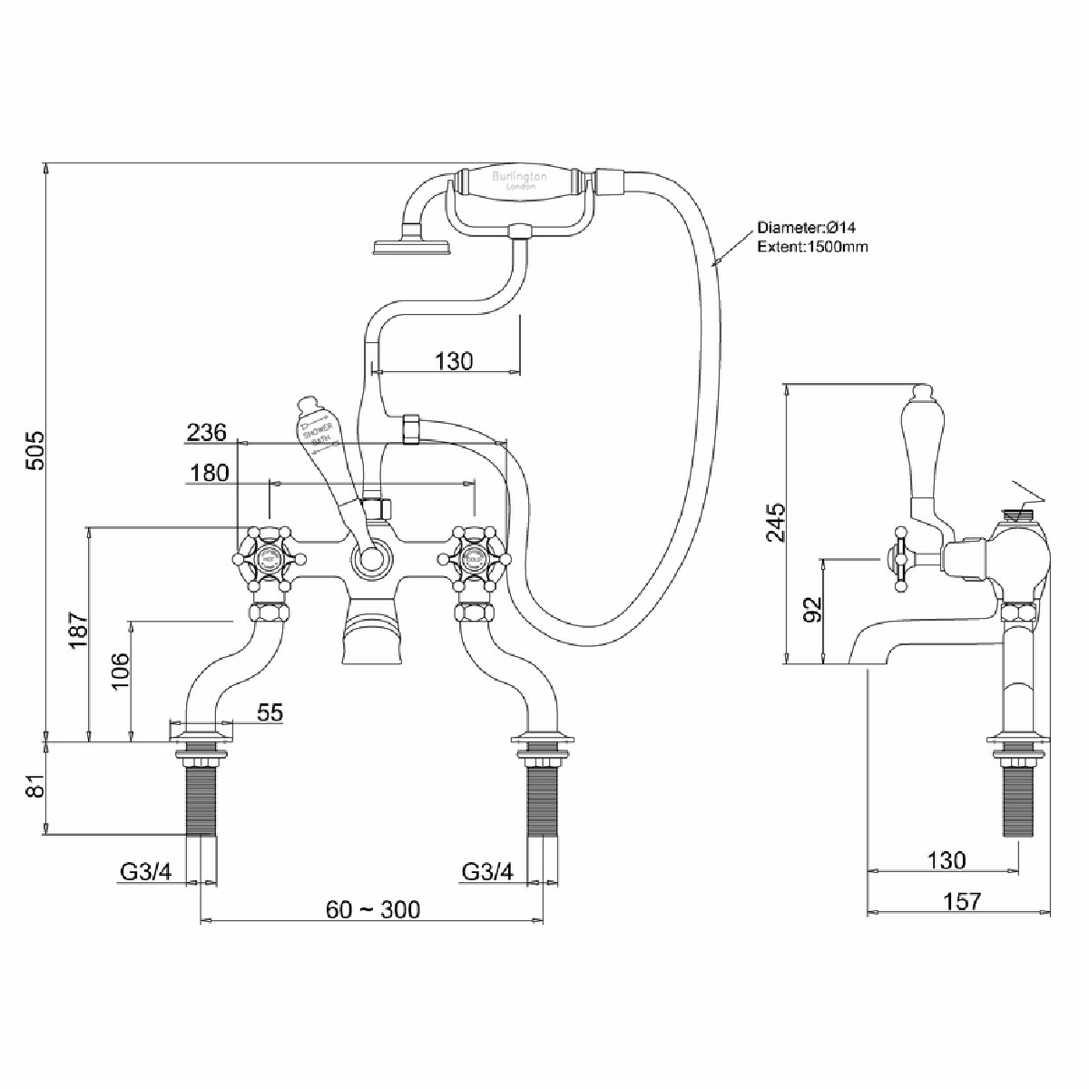 Dusj- og Badekarbatteri Burlington CL15 Birkenhead
