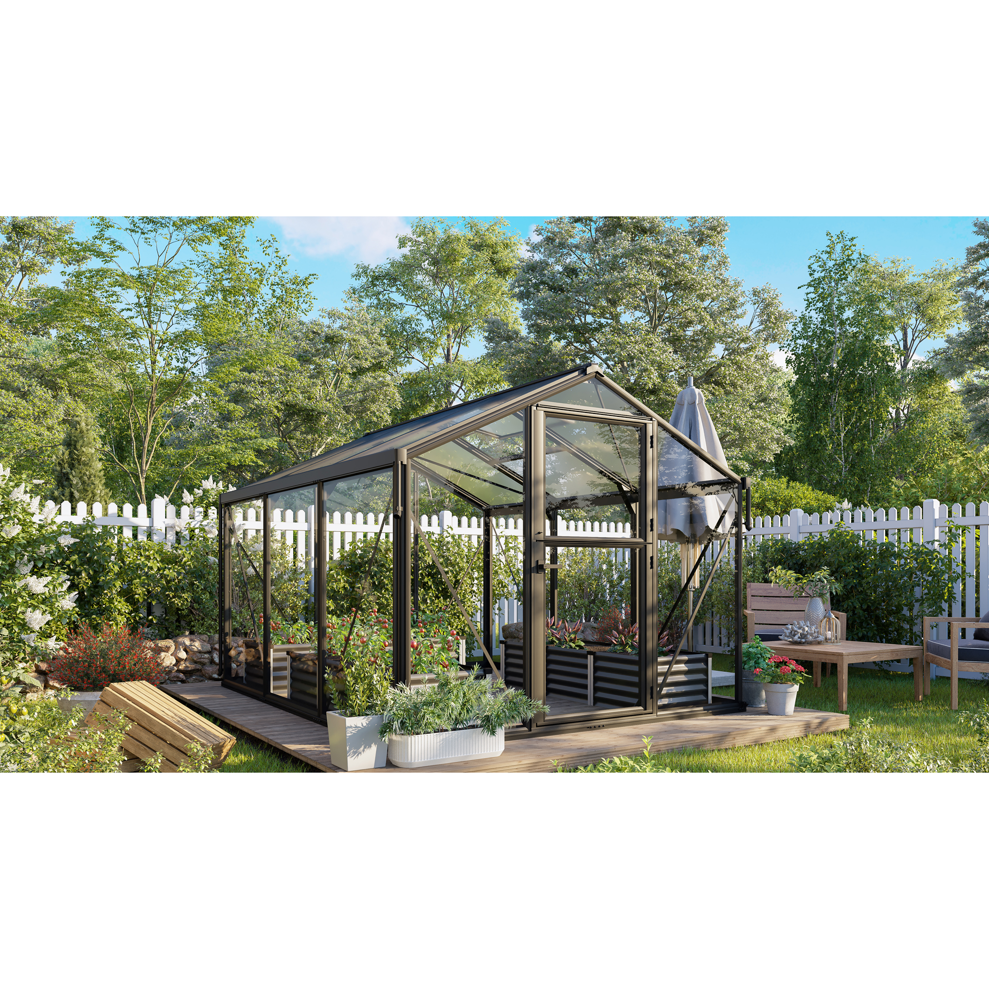 Drivhus Vitavia Deimos 8500 Sort 3mm Herdet Glass / 10 mm Polykarbonattak