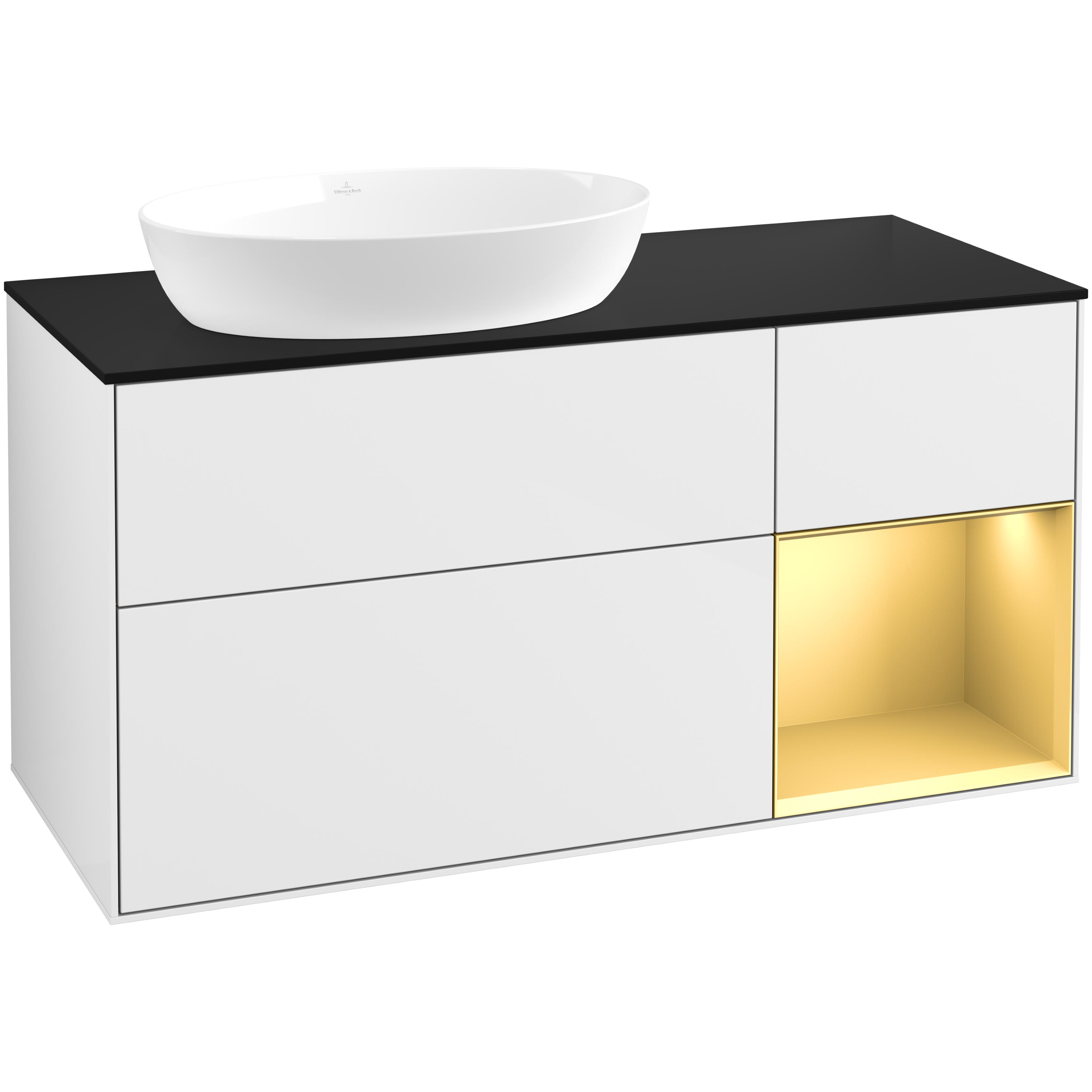 Tvättställsskåp Villeroy & Boch Finion med 3 Lådor Hylla och Bänkskiva för Ocentrerat Tvättställ från Artis & Collaro