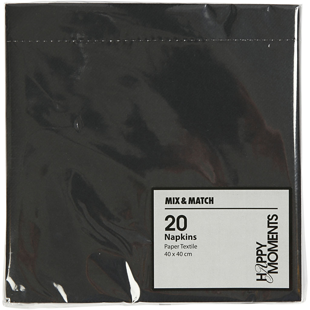 Servetter, svart, stl. 40x40 cm, 60 g, 20 st./ 1 förp. Svart