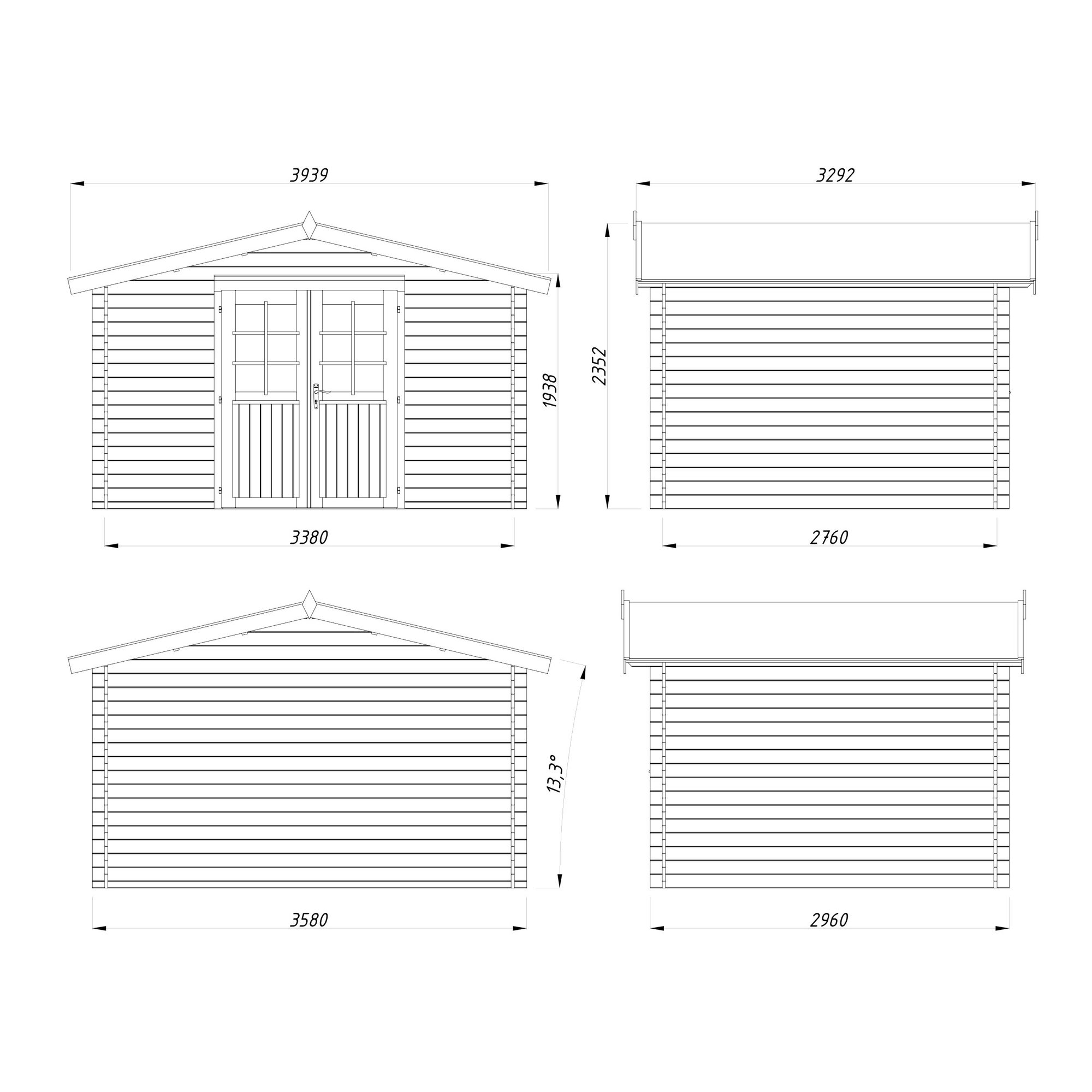 Bod Palmako Valentine 9,3 m² Komplett Hytte med Saltak