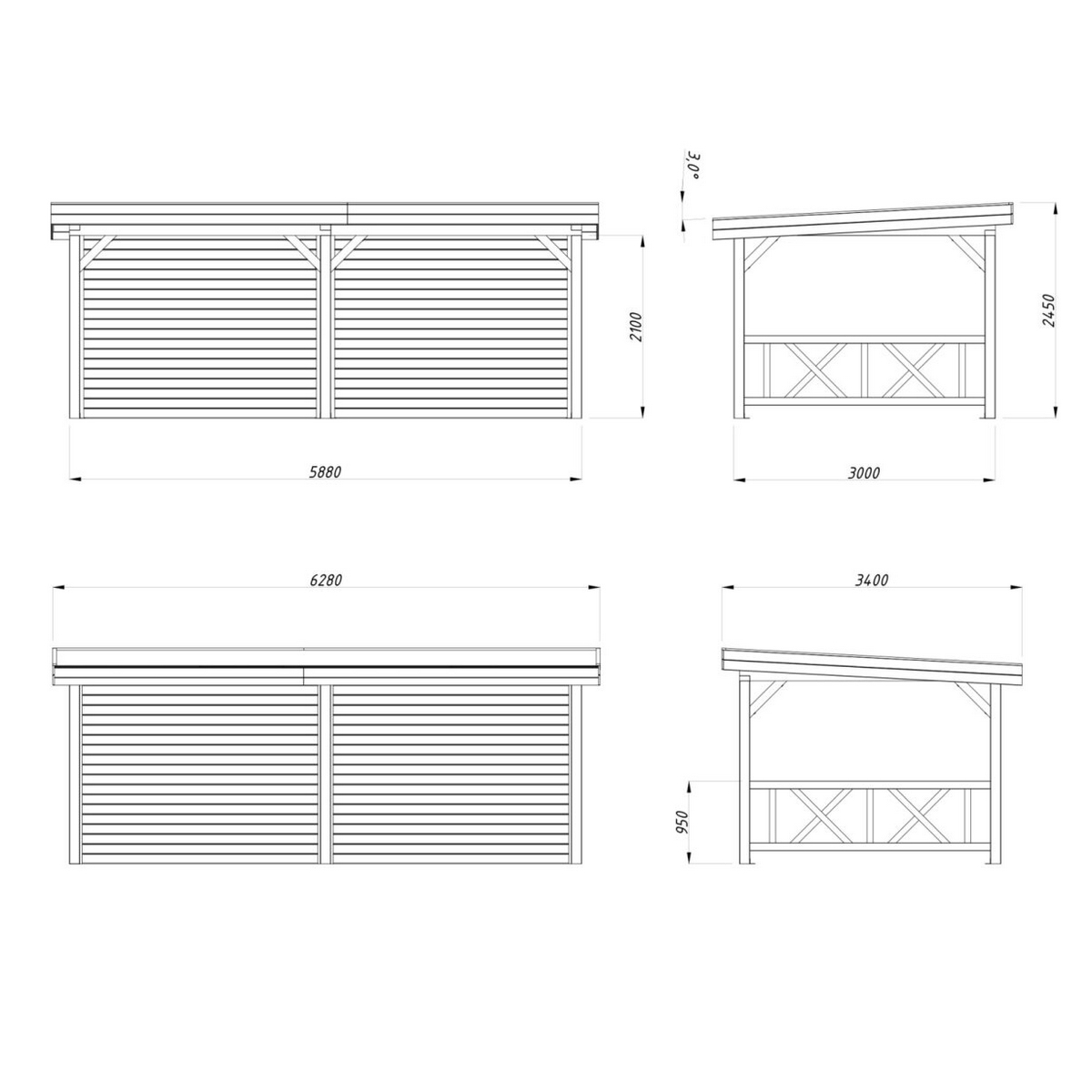 Lenna paviljong 16,6 m2 Set 308 Ubehandlet Tre