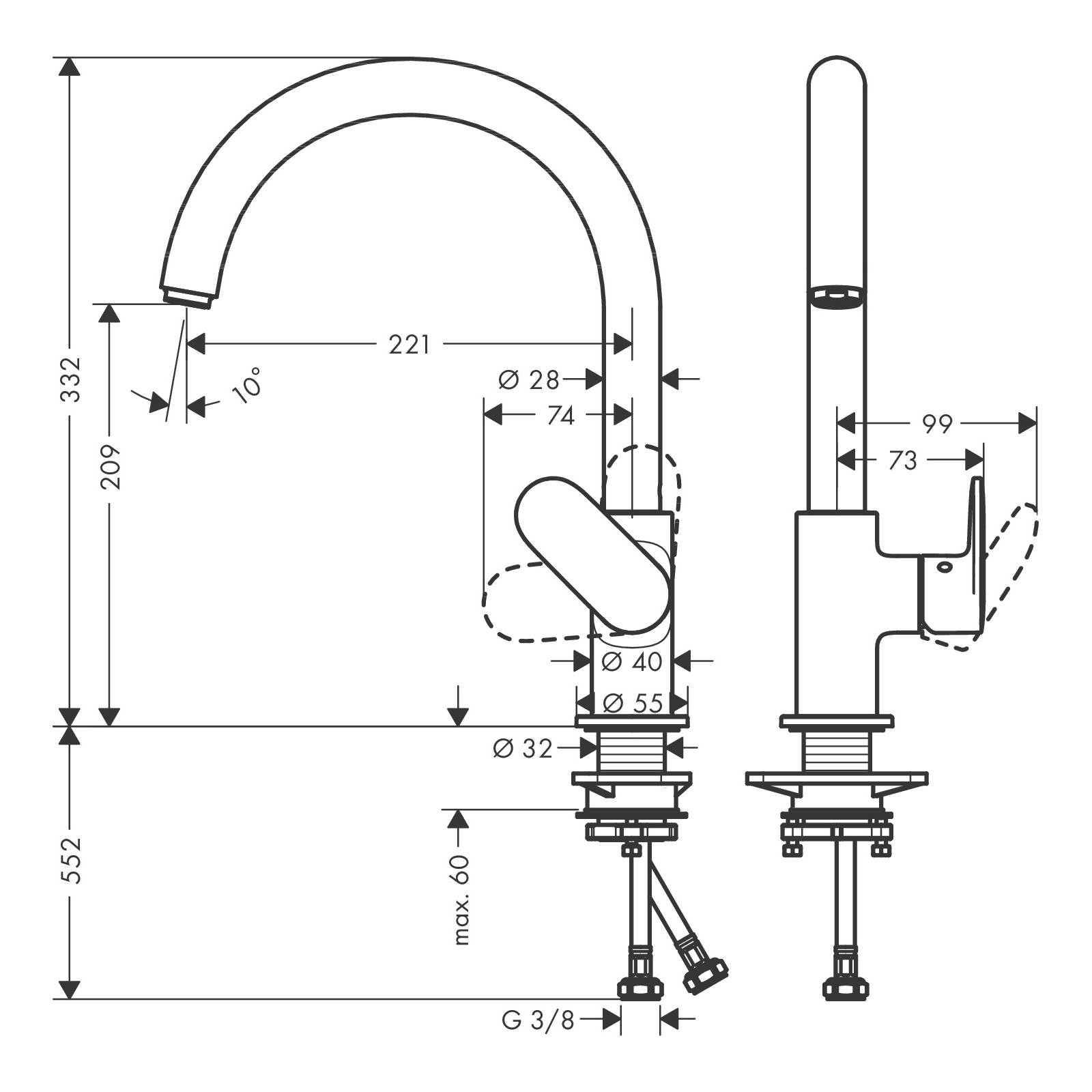 Kjøkkenbatteri Hansgrohe Vernis Blend M35 210 Sort Matt