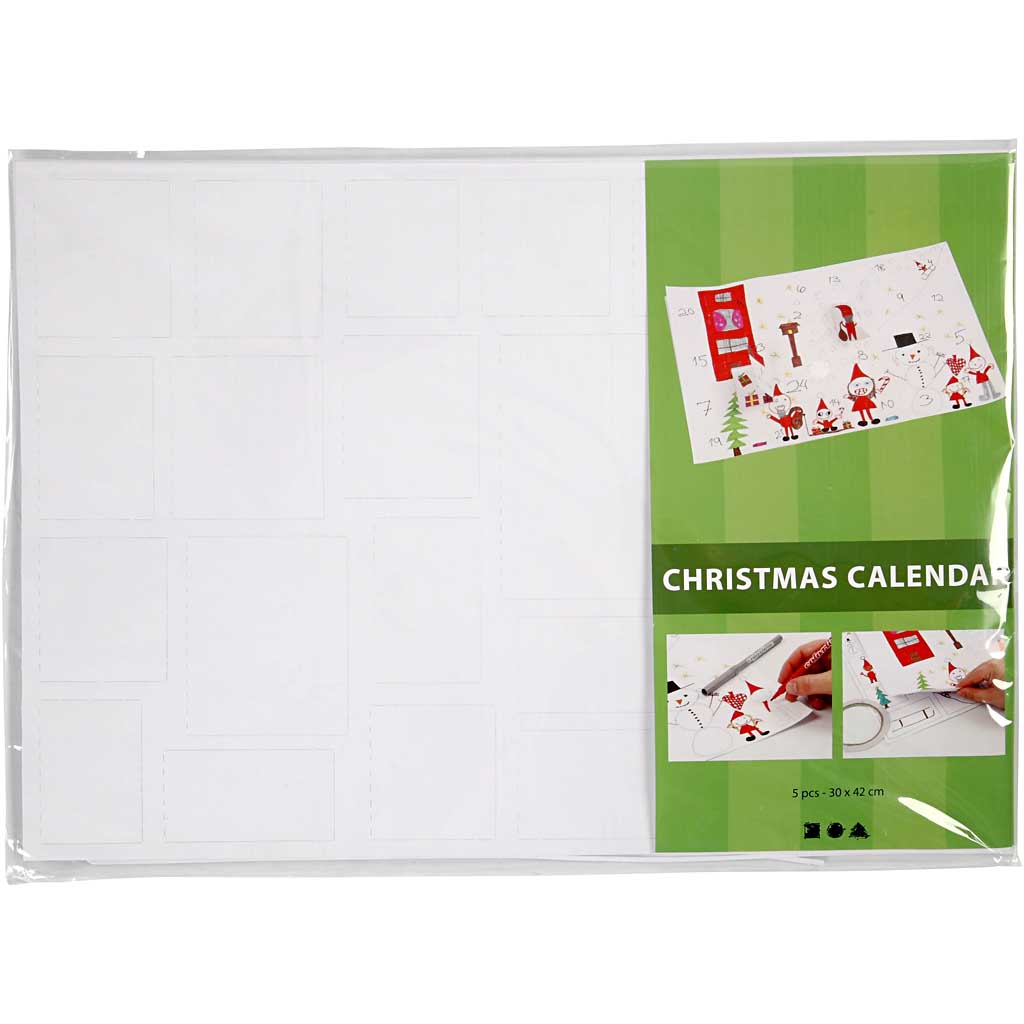 Julekalender Creativ Company Str 30x42 cm Hvit 5 stk/1 Pk