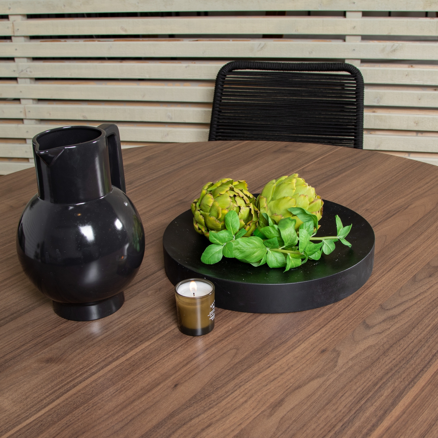 Llama Round Dining Table 120 - Black Alu / Brown HPL+Lindos Tre/Sort