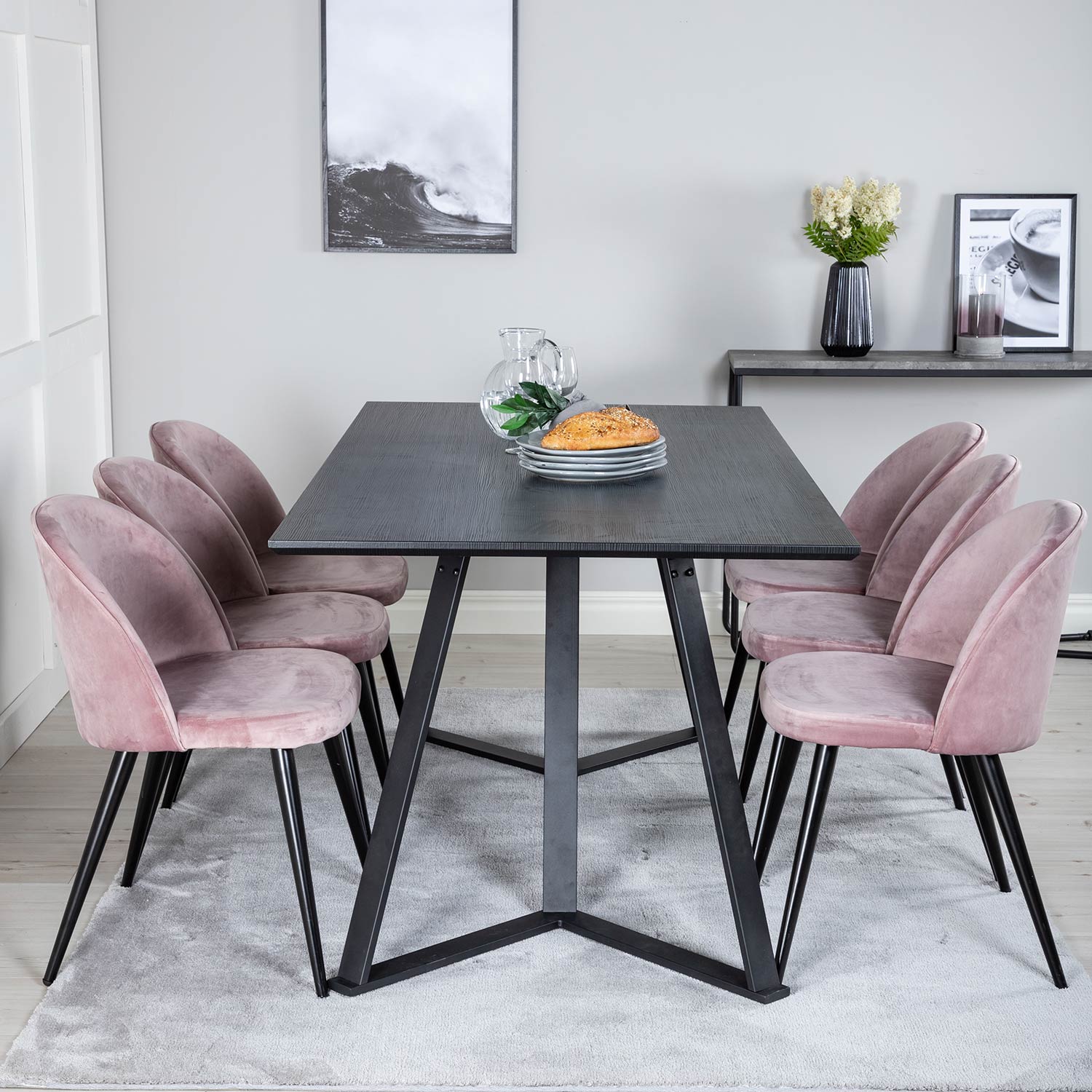 Spisegruppe Venture Home Madde med 6 Valentina Stoler Fløyel
