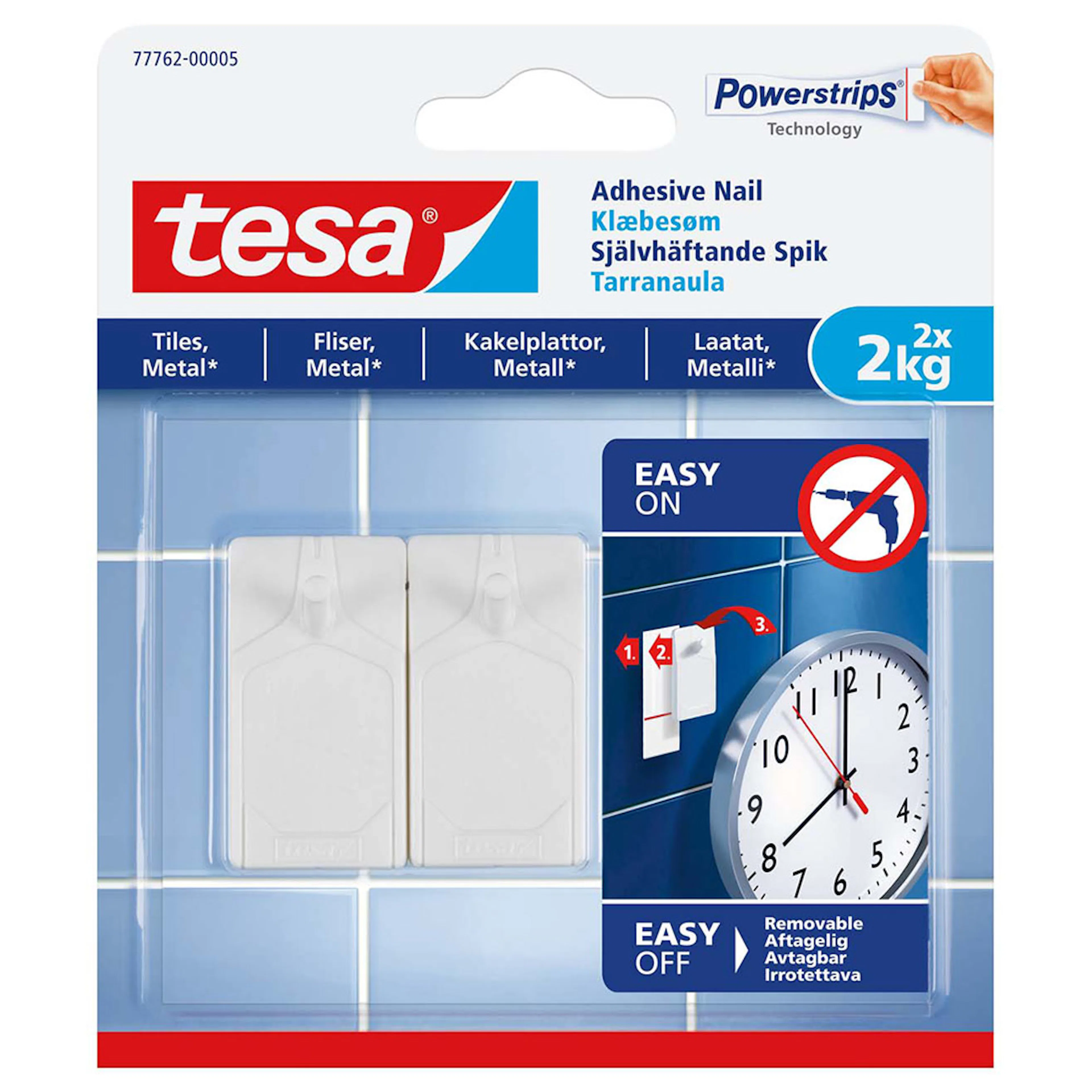 Selvklebende Spiker Tesa F for Glatt Overflate 2 stk 2 kg