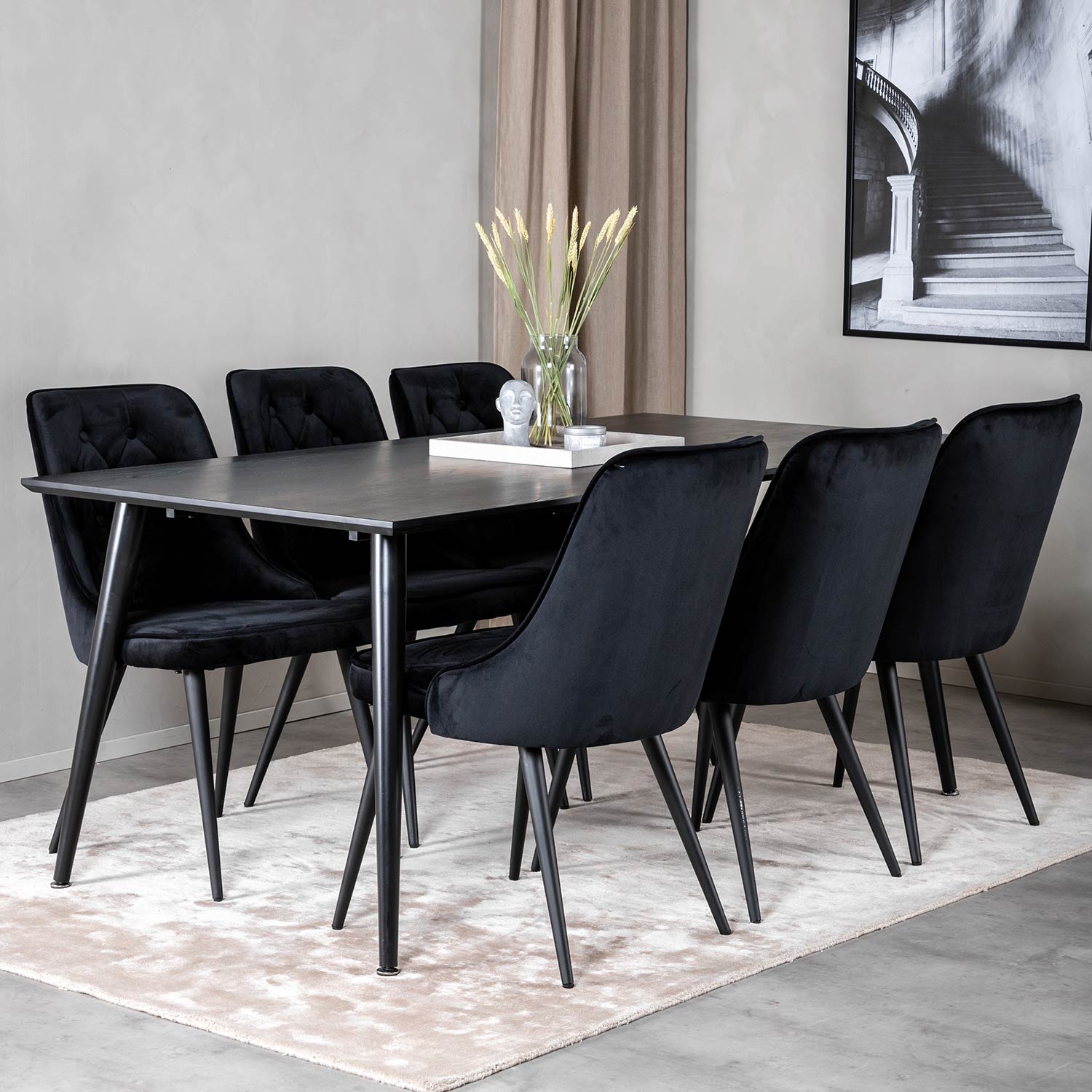 Spisegruppe Venture Home Dipp med 6 Velvet Deluxe Fløyel Stoler
