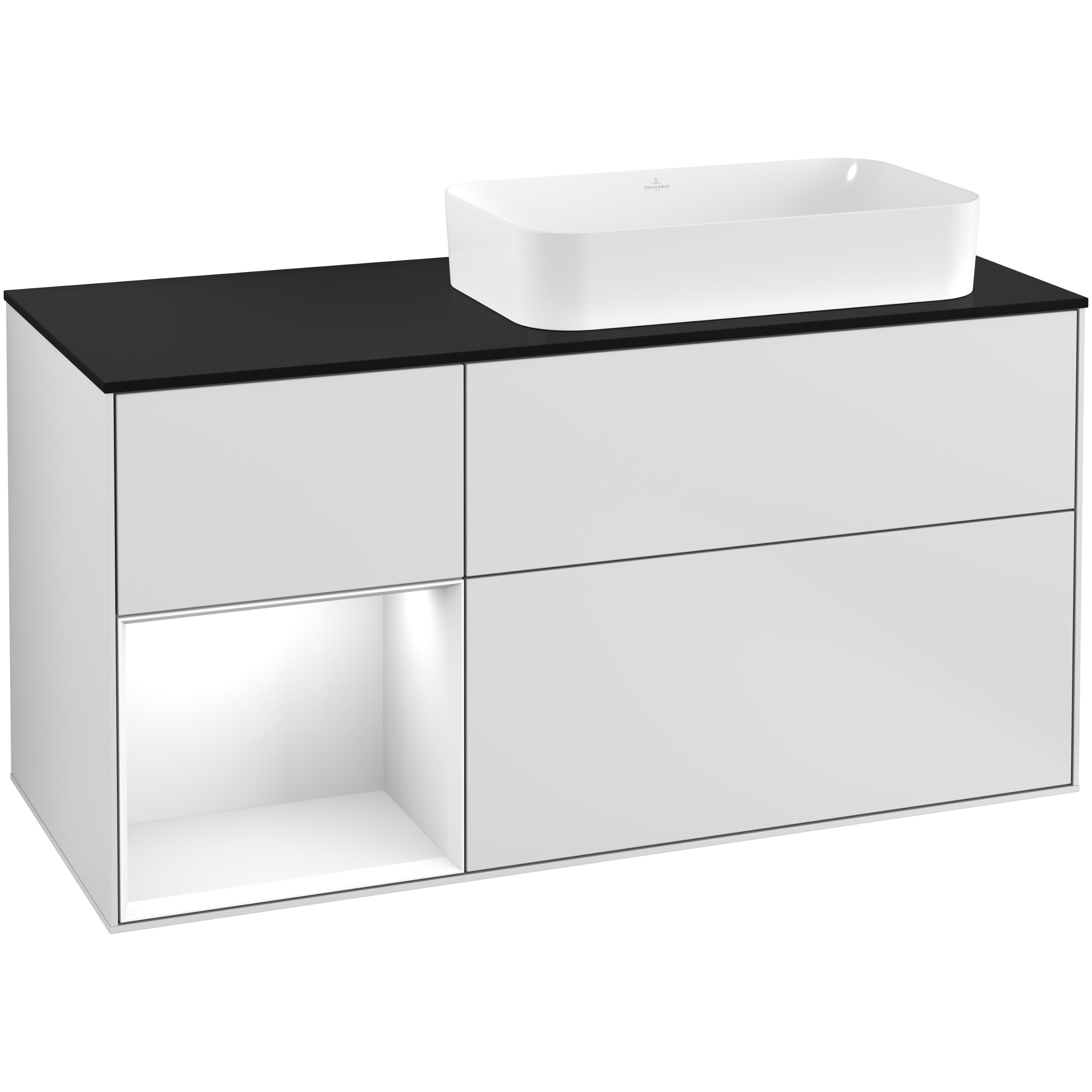 Tvättställsskåp Villeroy & Boch Finion med 3 Lådor Hylla och Bänkskiva för Ocentrerat Fristående Tvättställ