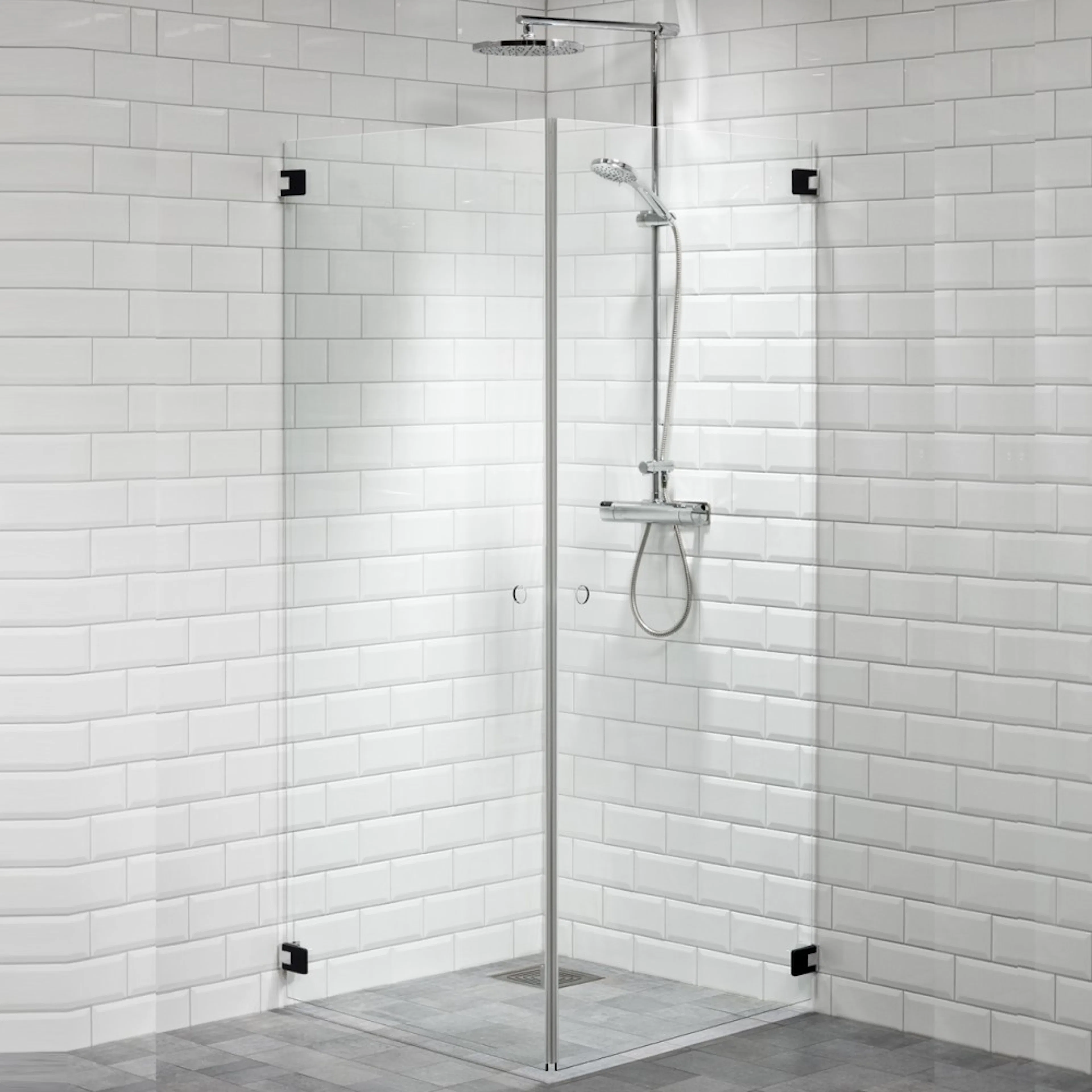 Duschhörna Alterna Capo 800x800 mm Klarglas Täckkopor i Svart LxB: 780x780 mm, Beslag: Svart