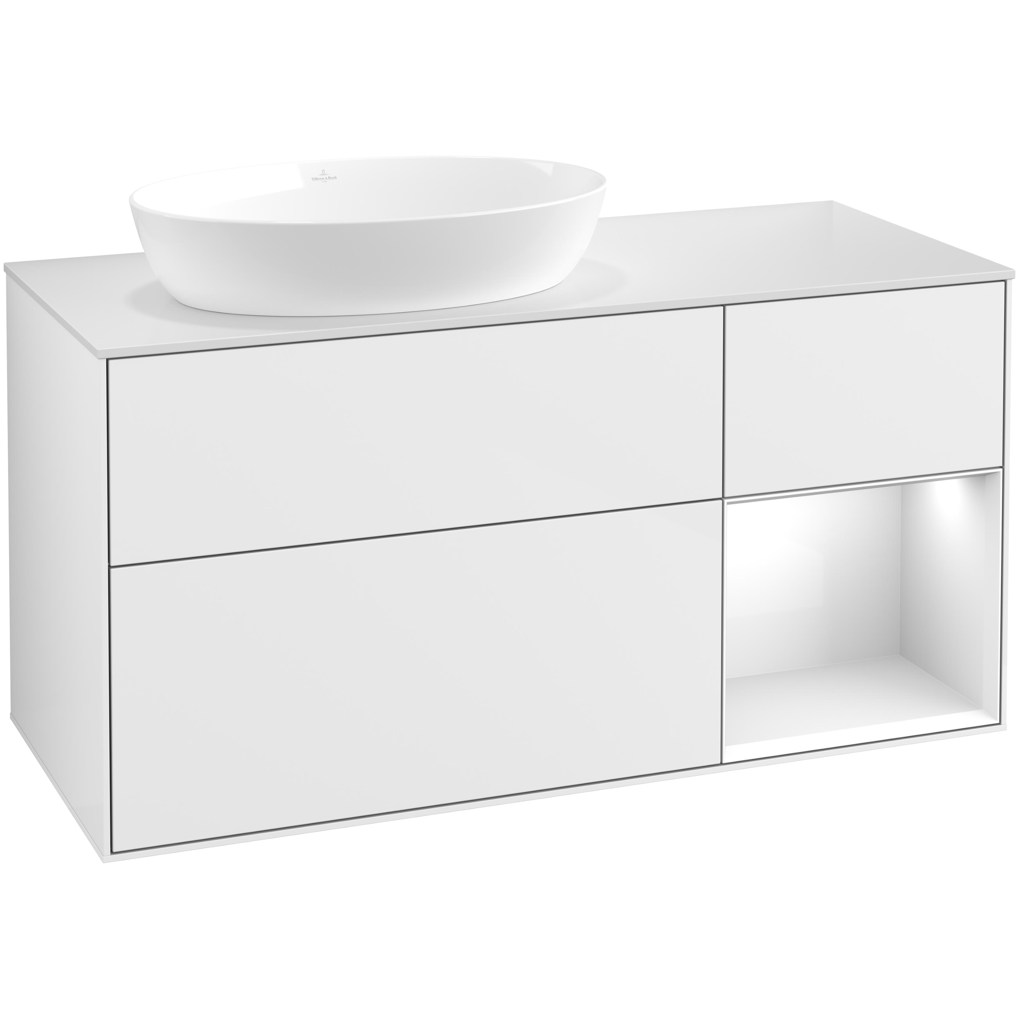 Tvättställsskåp Villeroy & Boch Finion med 3 Lådor Hylla och Bänkskiva för Ocentrerat Tvättställ från Artis & Collaro