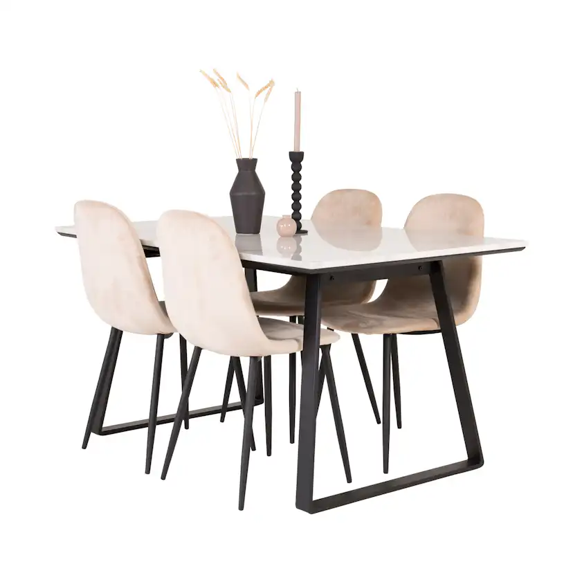 Spisegruppe Venture Home Estelle 140 med 4 Pobbie Stoler Fløyel