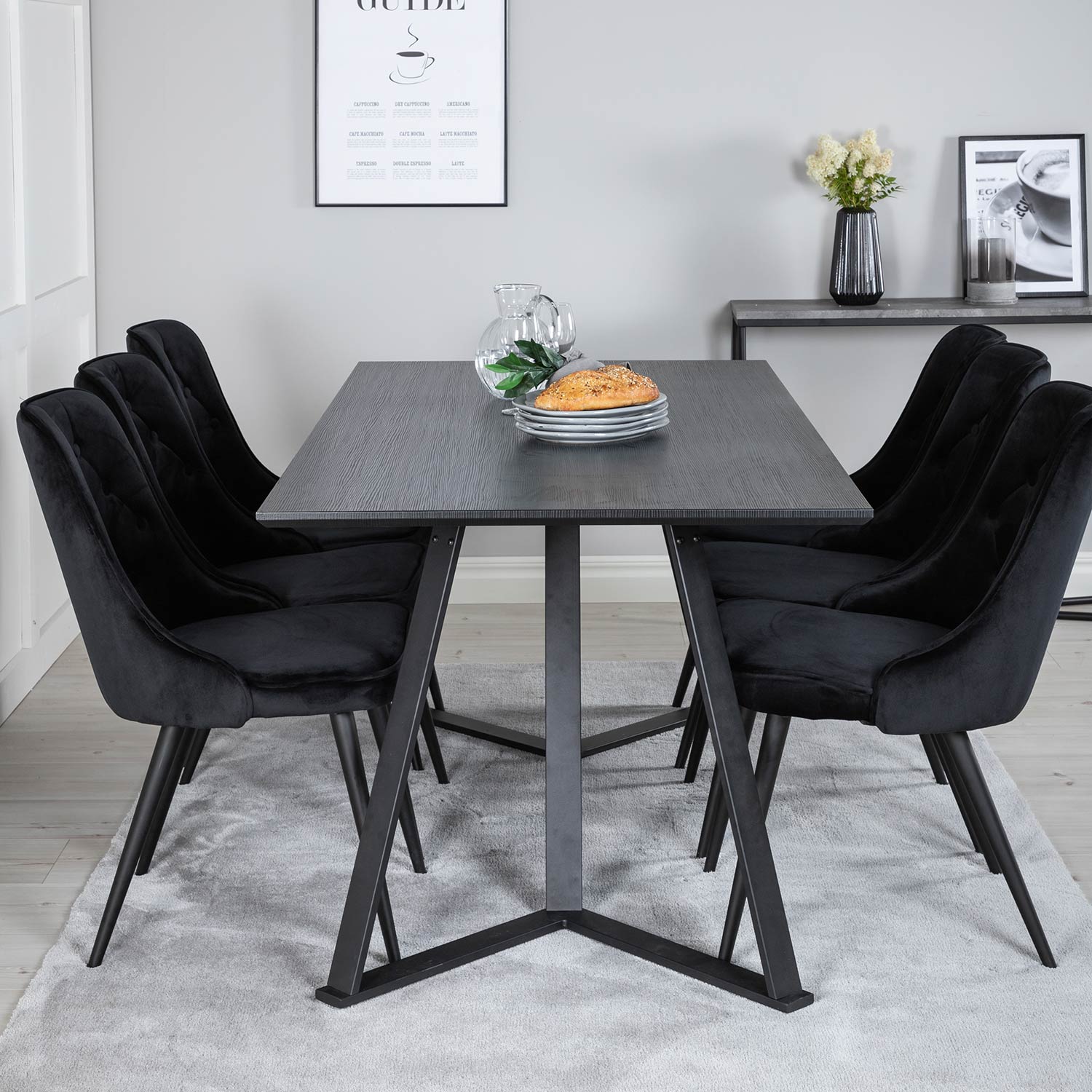 Spisegruppe Venture Home Madde med 6 Vera Stoler Fløyel