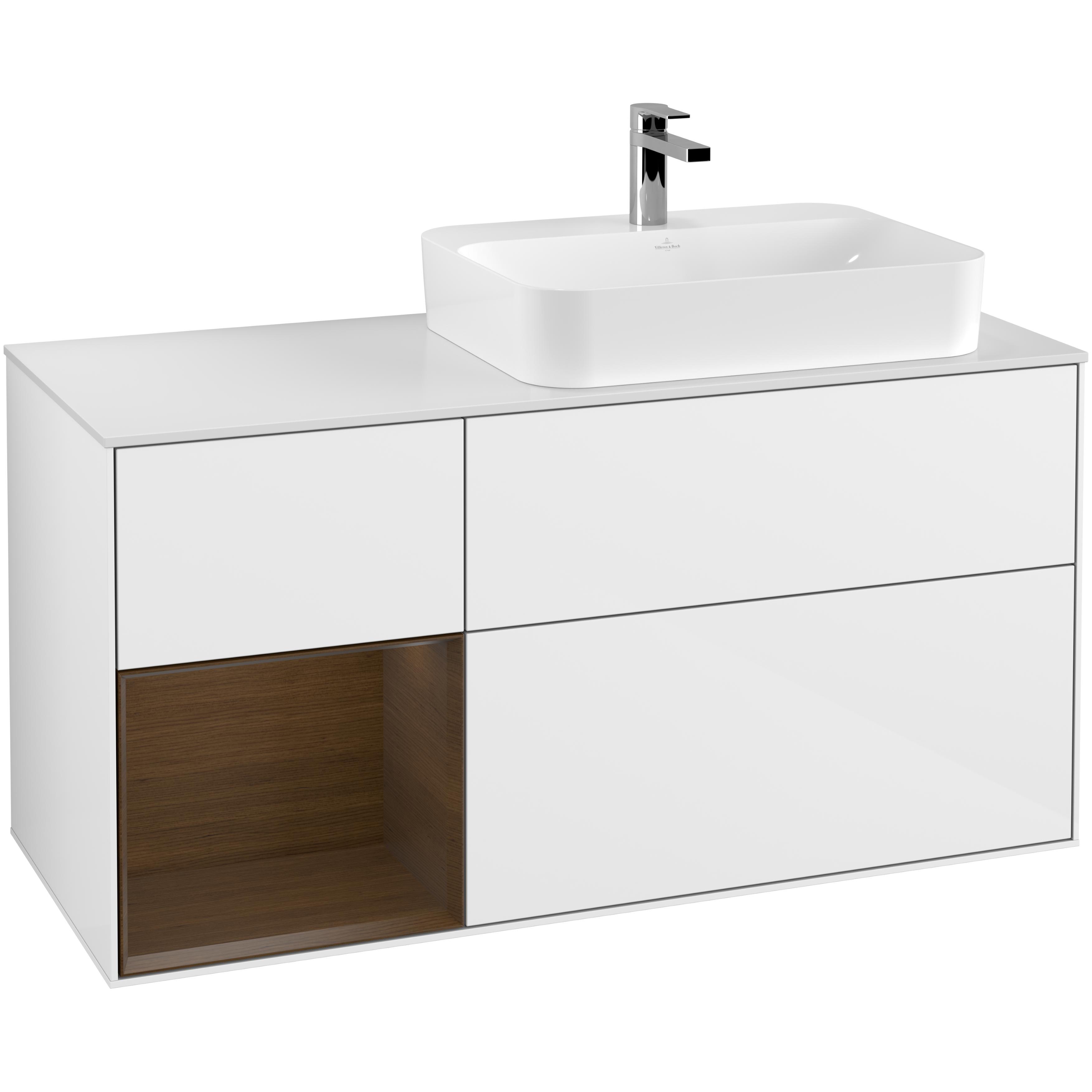 Tvättställsskåp Villeroy & Boch Finion med 3 Lådor Hylla och Bänkskiva för Ocentrerat Ytmonterat Tvättställ