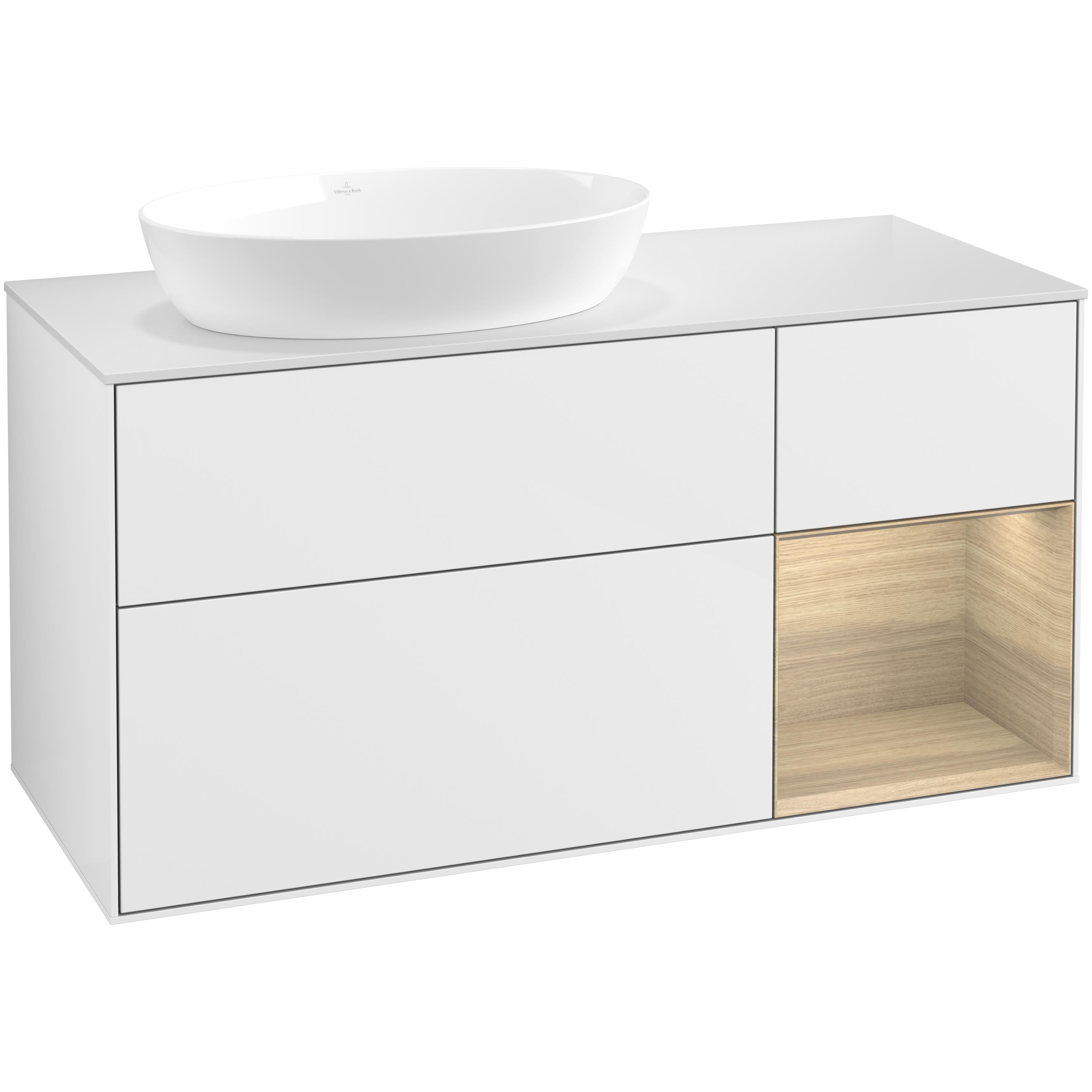 Tvättställsskåp Villeroy & Boch Finion med 3 Lådor Hylla och Bänkskiva för Ocentrerat Tvättställ från Artis & Collaro