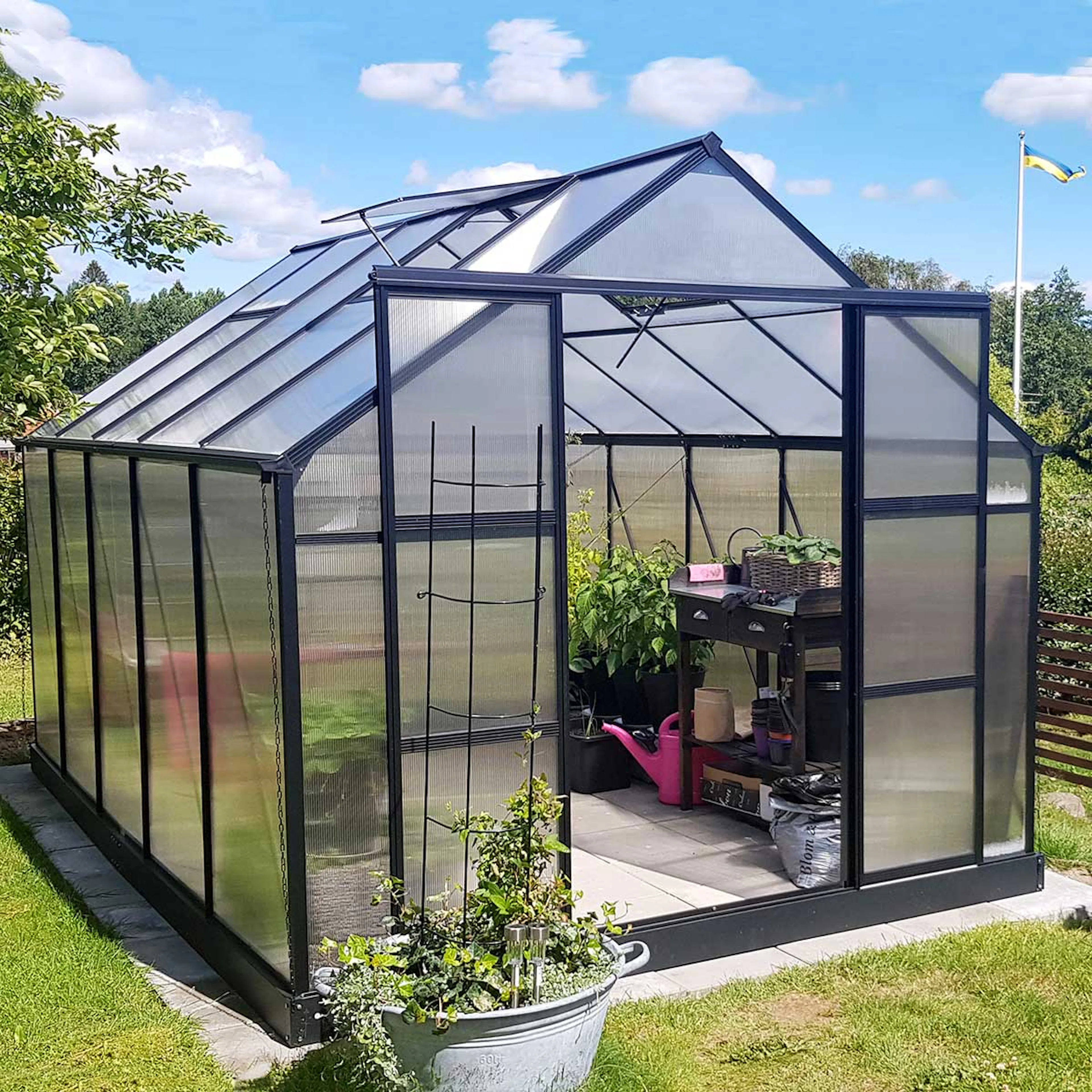 Växthus 8,9m² Kanalplast - Färg: Svart (142-1-54) Sort