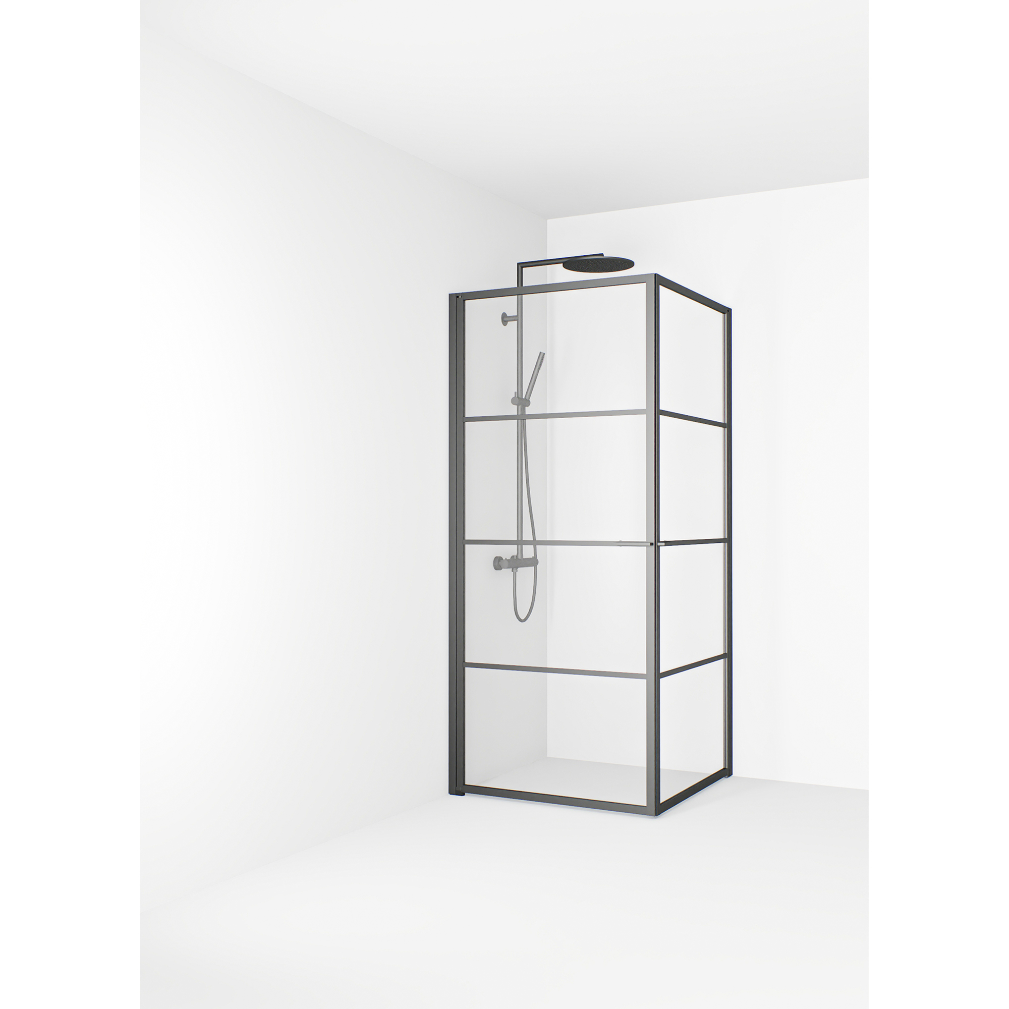 Empire Hörna 99x99 Gun metal Klarglas Avtagbara spröjs 1000x1000 mm, Gun Metal
