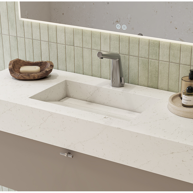 Møbelpakke FOSSBAD New Block Servantskap 120 Greige med Simplicity silestoneservant og Angular speil