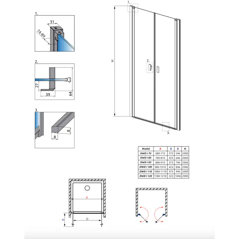 Dusjdør Strømberg Noma 30 Dobbel Nisje