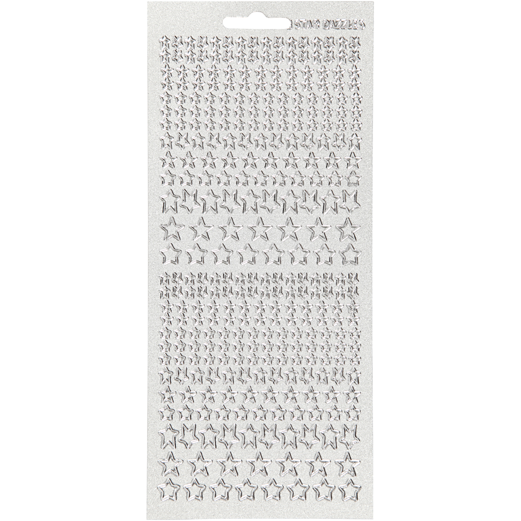 Stickers, silver, stjärnor, 10x23 cm, 1 ark Sølv/Grå