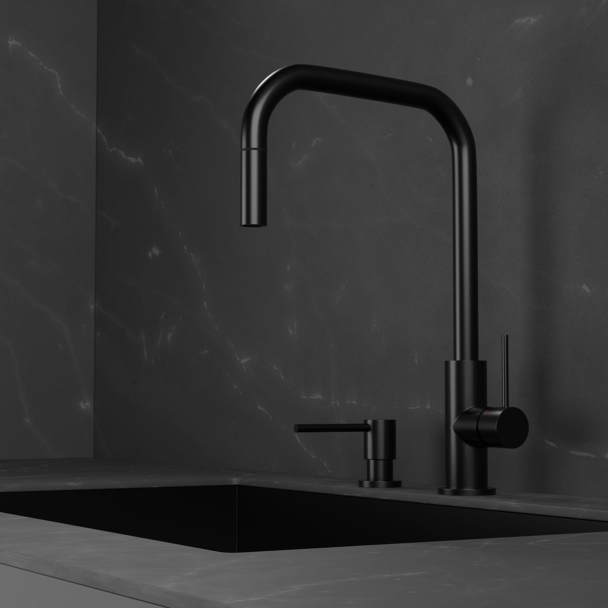 Kjøkkenbatteri Scandtap Steel Accent Square med Uttrekkbar Tut