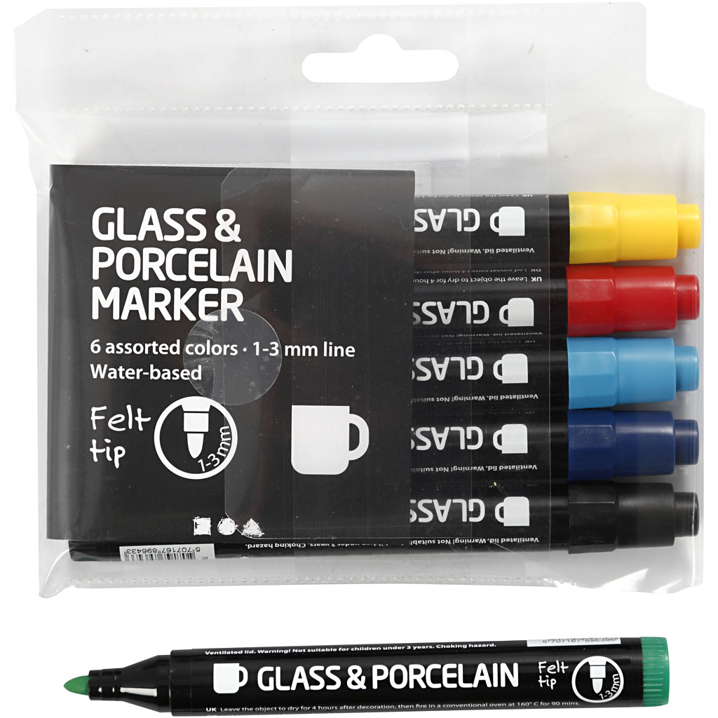 Glass- og Porselenstusj Creativ Company Standardfarger Strek 1-3 mm Semi Opaque 6 stk/1 Pk