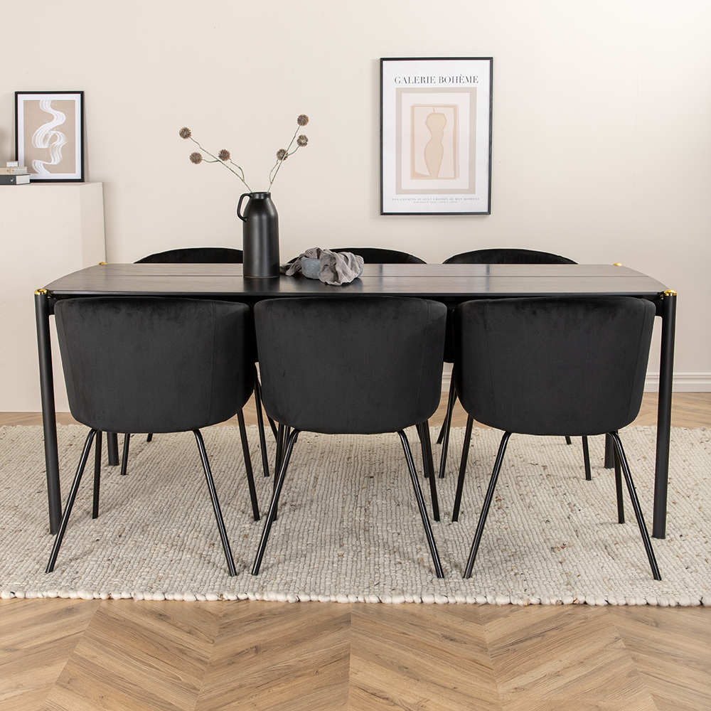 Spisegruppe Venture Home Paris med 6 Bergen Stoler Fløyel