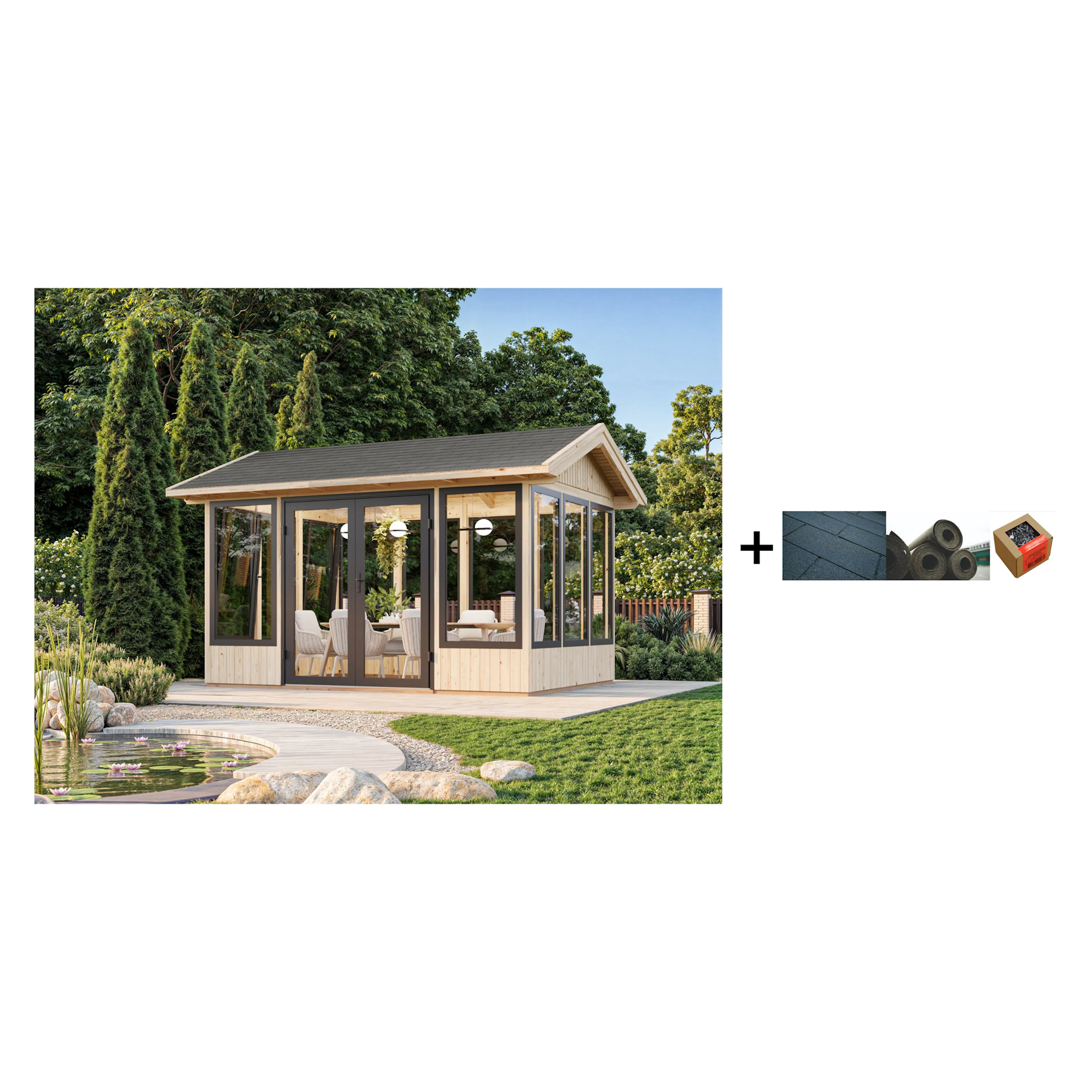 Hagestue Palmako Isabella 10,9 M2 med Shingel, Papp og Spiker