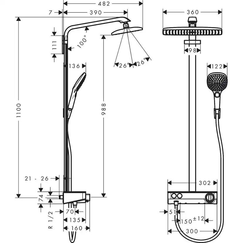 Takdusjsett Hansgrohe Raindance E Select 360
