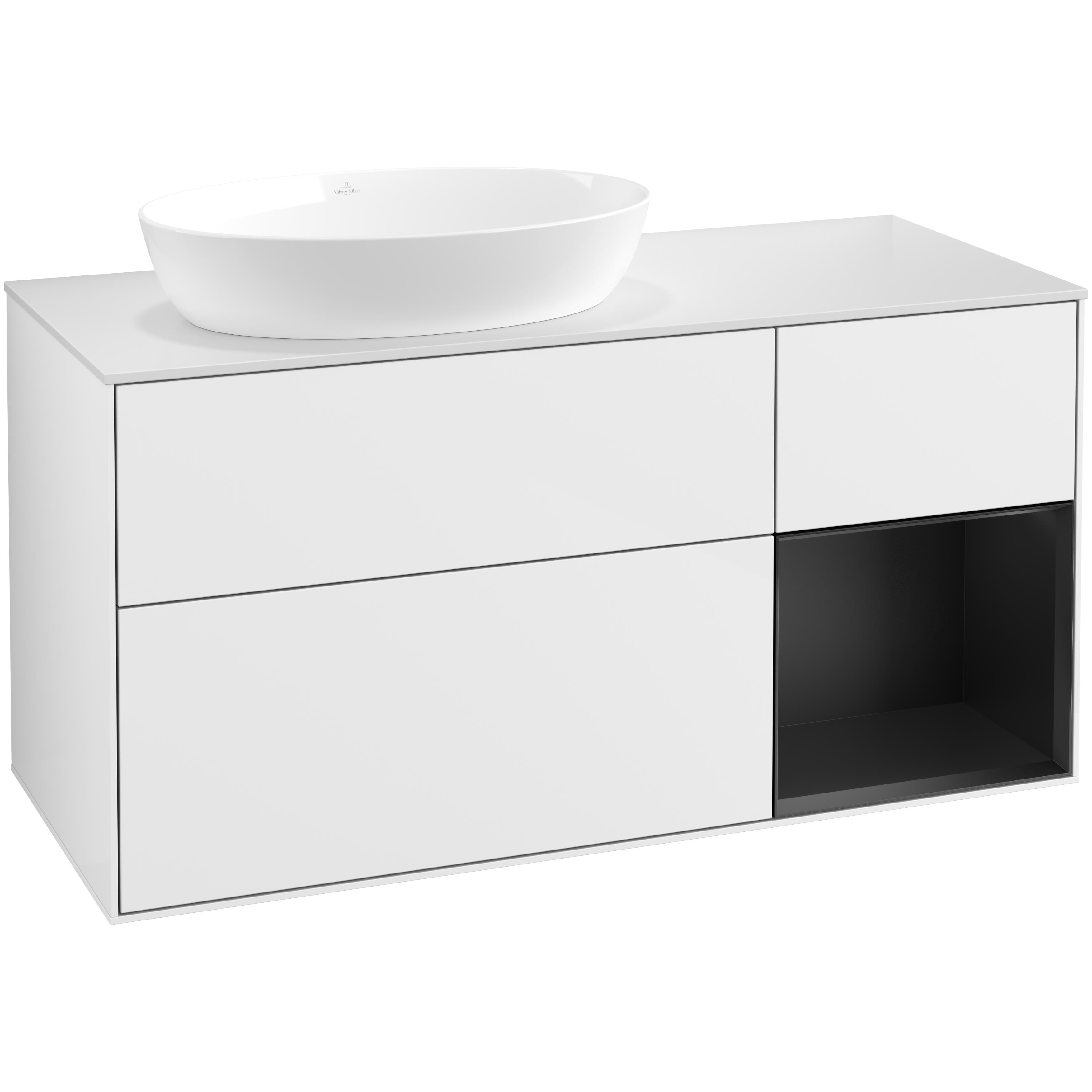 Tvättställsskåp Villeroy & Boch Finion med 3 Lådor Hylla och Bänkskiva för Ocentrerat Tvättställ från Artis & Collaro