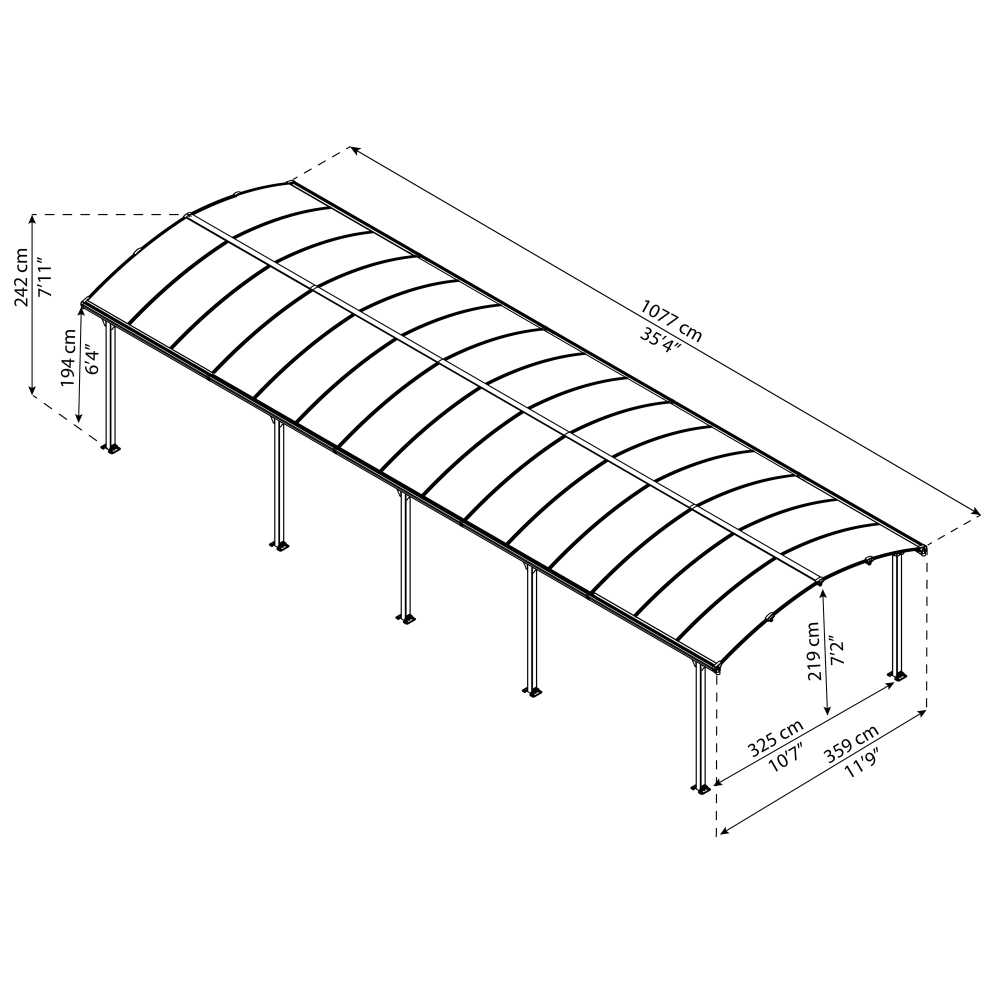 Dobbel Carport Canopia av Palram Arcadia i Metall 3,6x11 m
