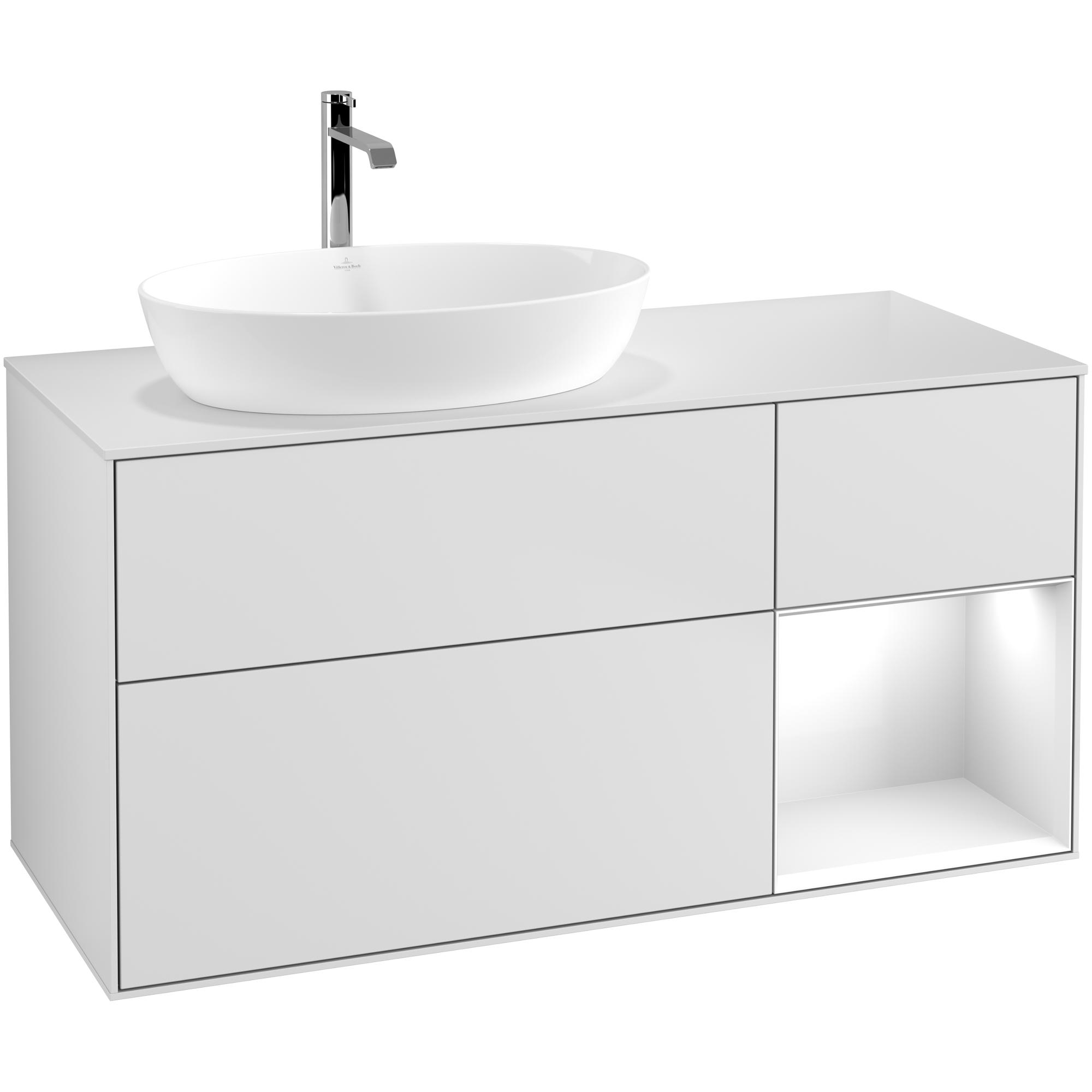 Tvättställsskåp Villeroy & Boch Finion med 3 Lådor Hylla och Bänkskiva för Ocentrerat Tvättställ från Artis & Collaro | badrum - badrumsmobler - tvattstallsskap-och-kommod | KakelKungen