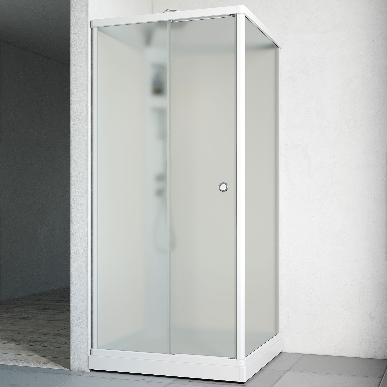 Dusjkabinett Macro Design Flow Front med Infellt Armatur, 910x910 mm, Hvit Profil, Ice/Hvit bakvegg