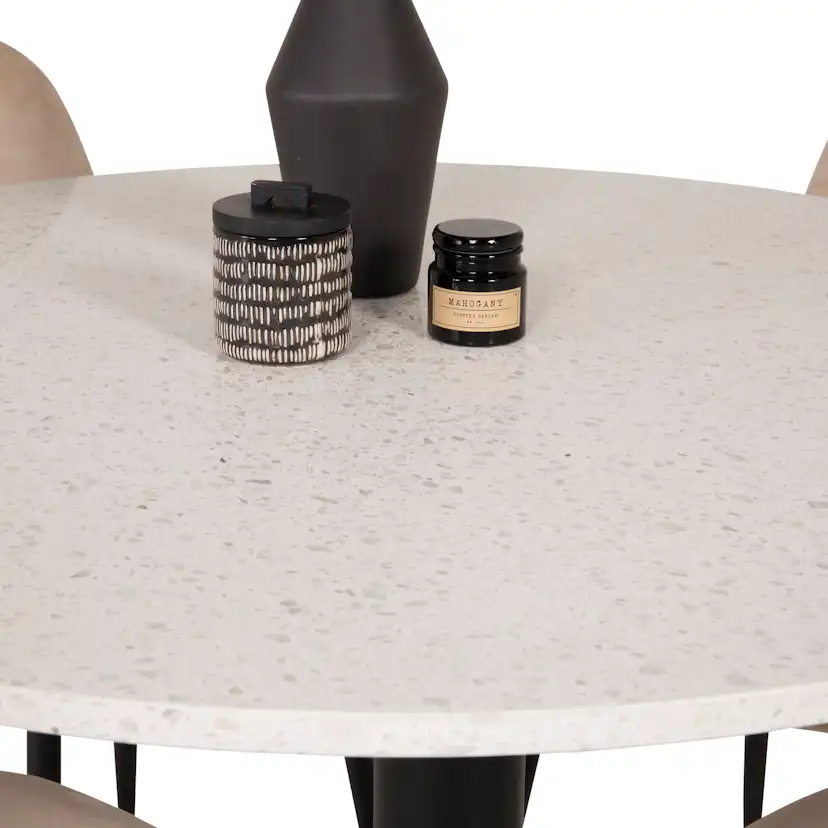 Spisegruppe Venture Home Roxanna HHvitBord med 4 Pobbie Stoler Fløyel