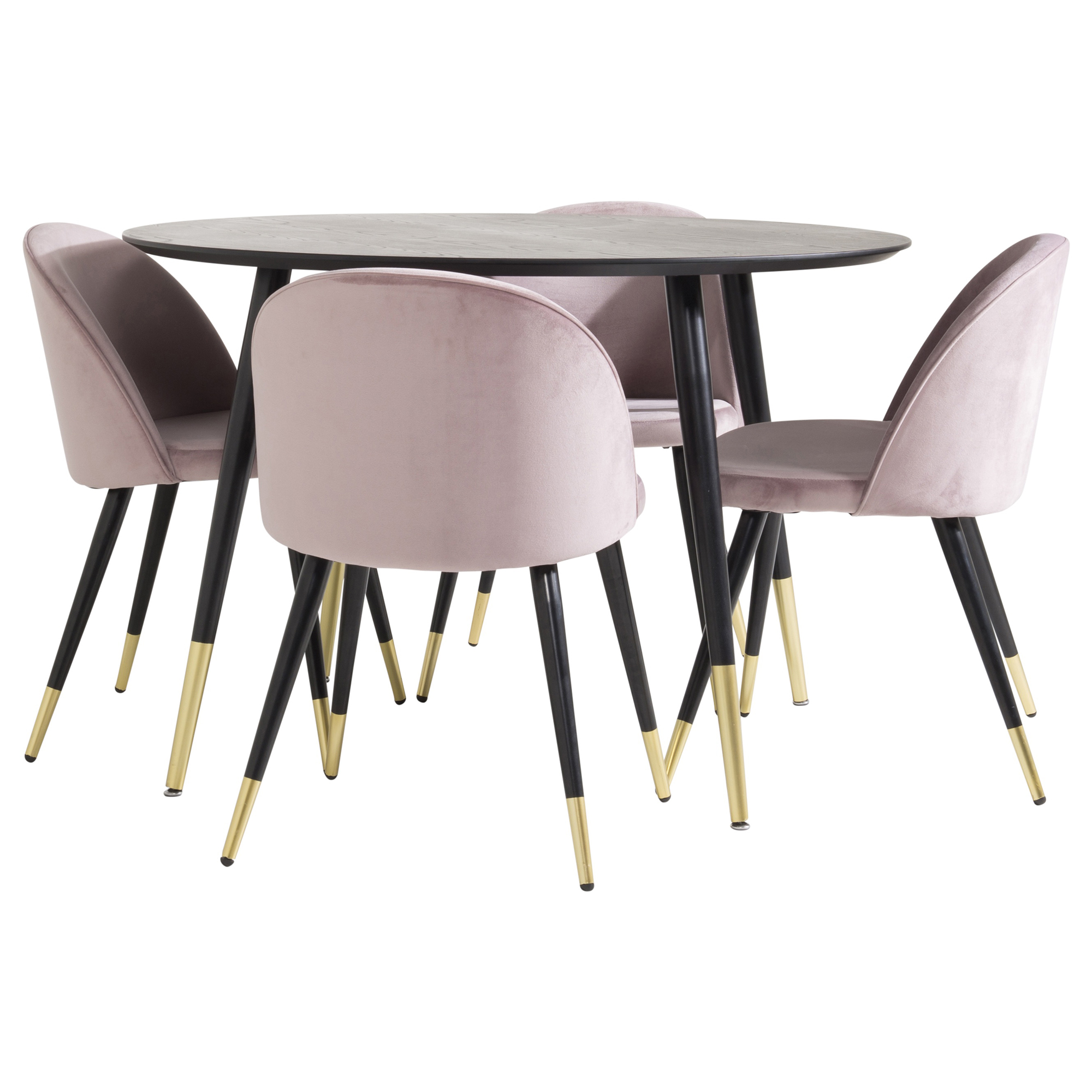 Spisegruppe Venture Home Dipp Ø115 cm med 4 Velvet Stoler