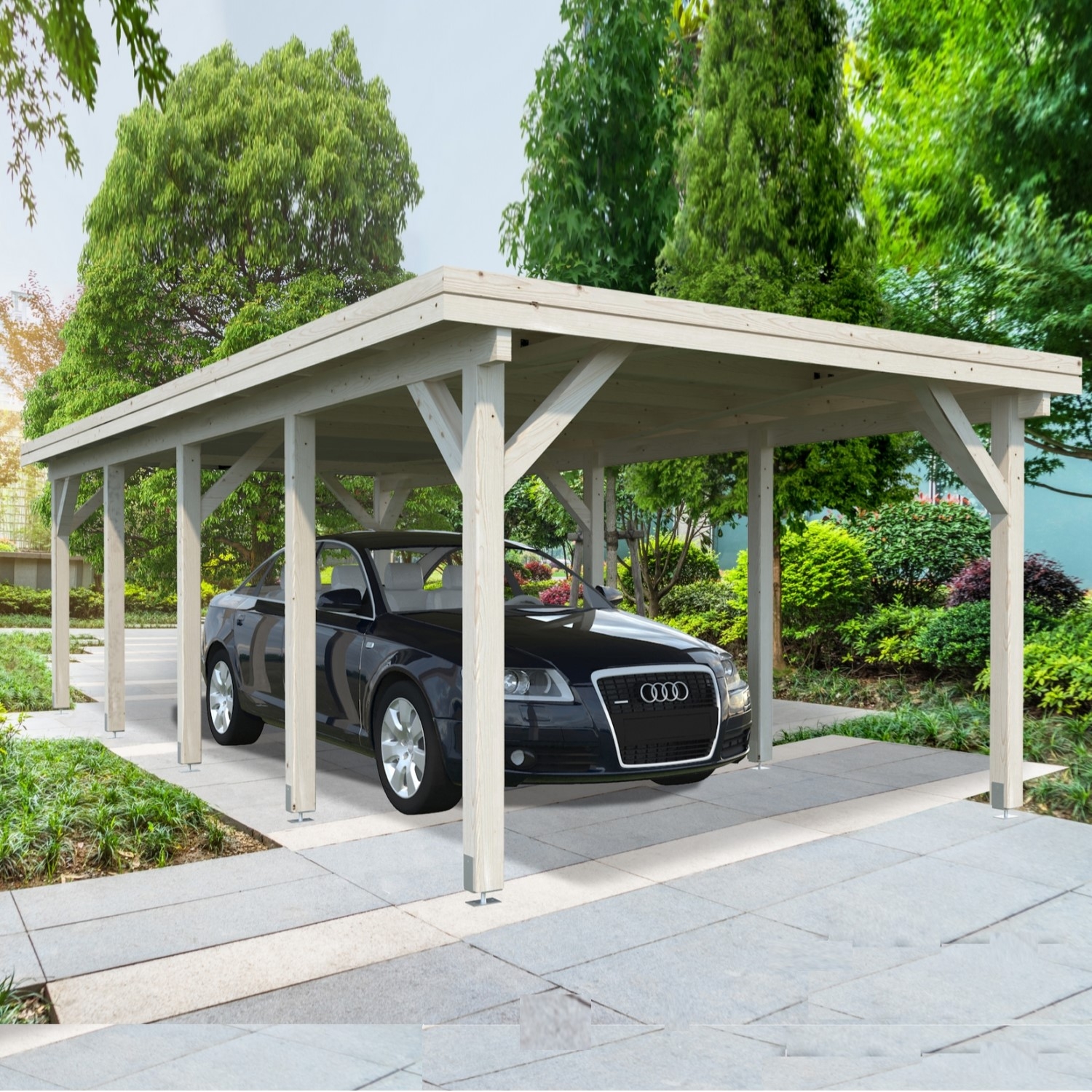 Carport Karl 23,1 m2 Ubehandlet tre