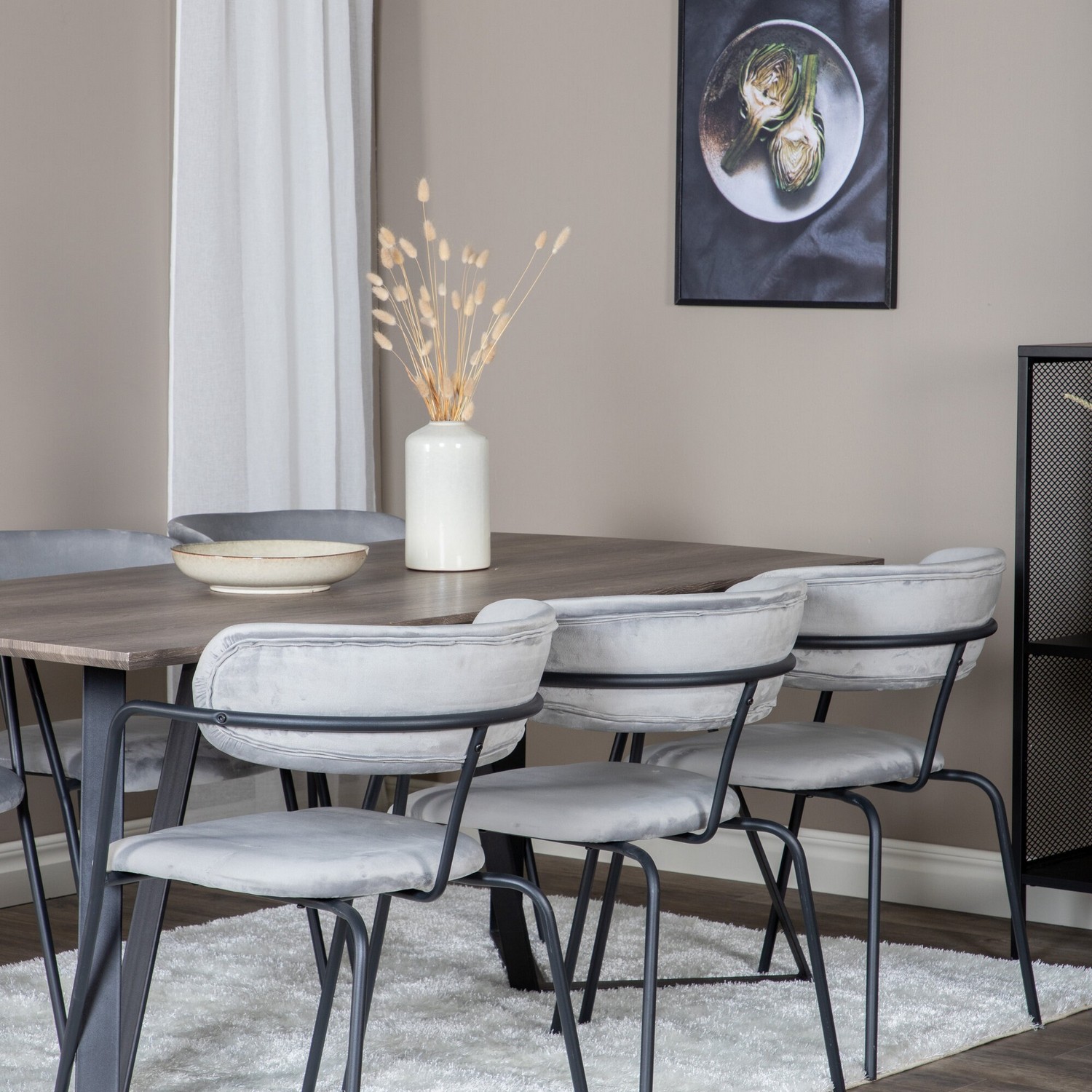 Spisegruppe Venture Home Madde med 6 Aris Stoler Fløyel