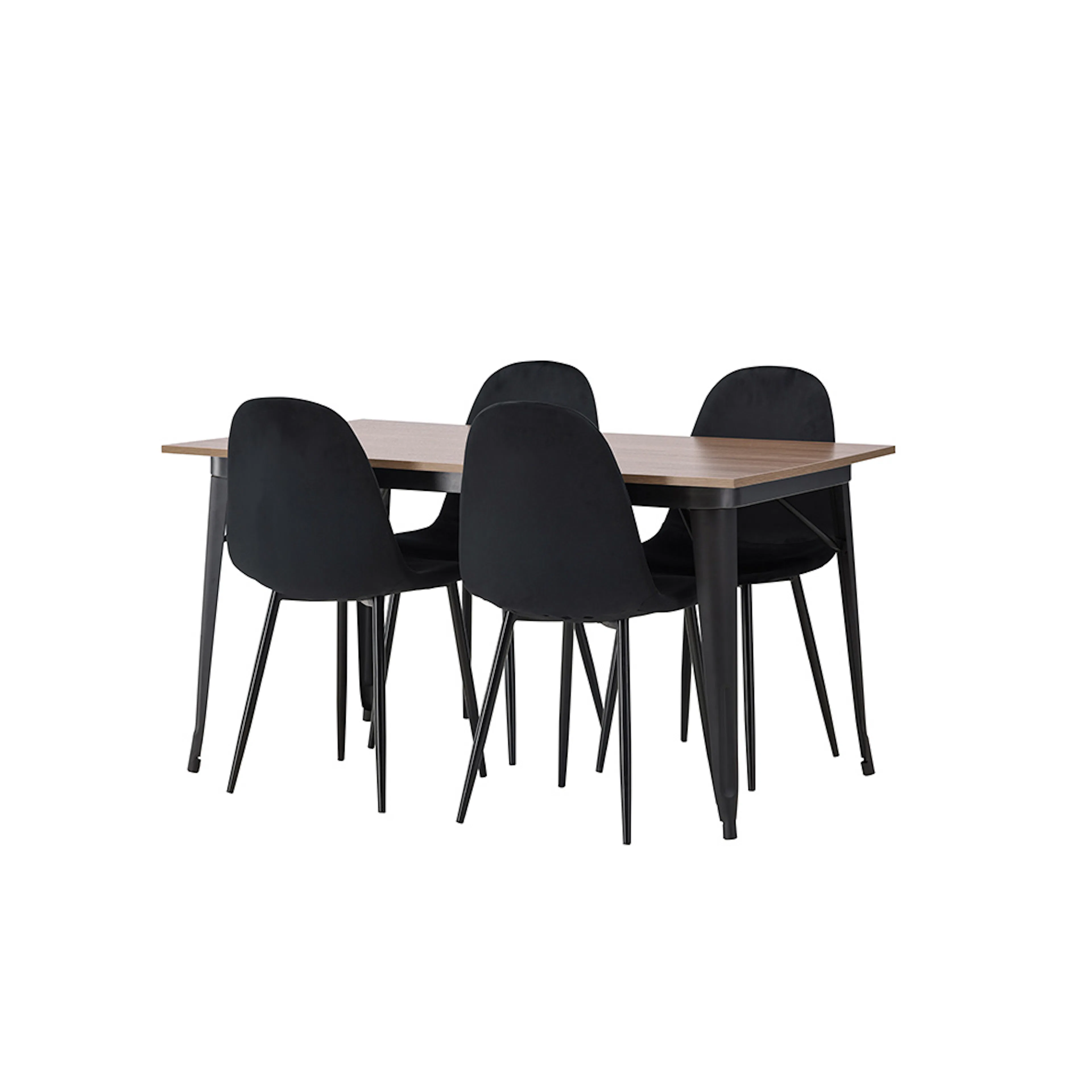 Tempe Dining Table - Black / Walnut MDF +Polar Dining Chair Valnøtt/Sort