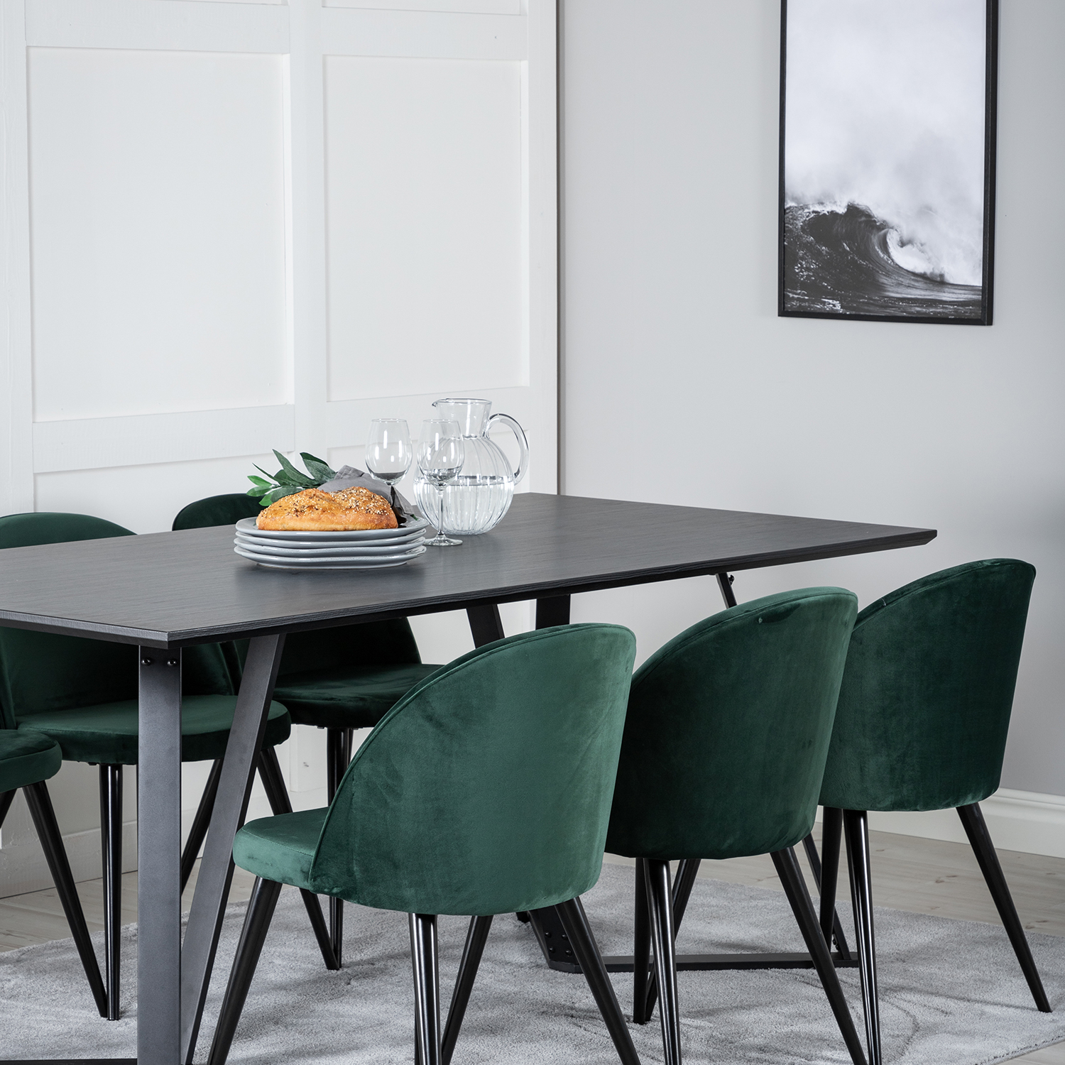 Spisegruppe Venture Home Madde med 6 Valentina Stoler Fløyel