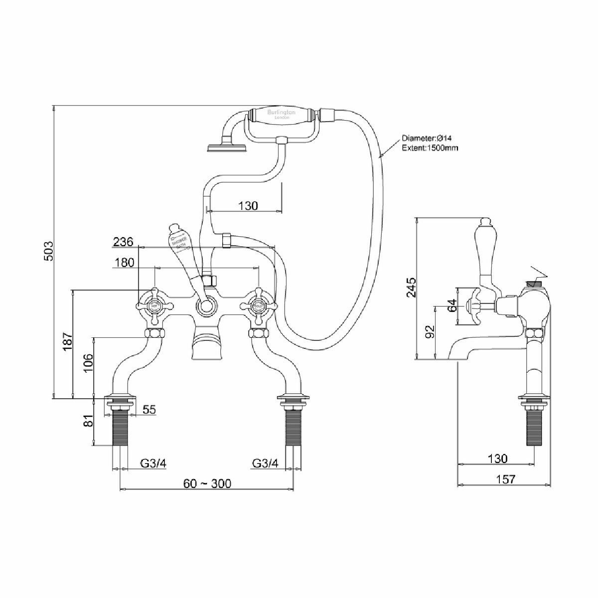 Dusj- og Badekarbatteri Burlington CL15 Anglesey