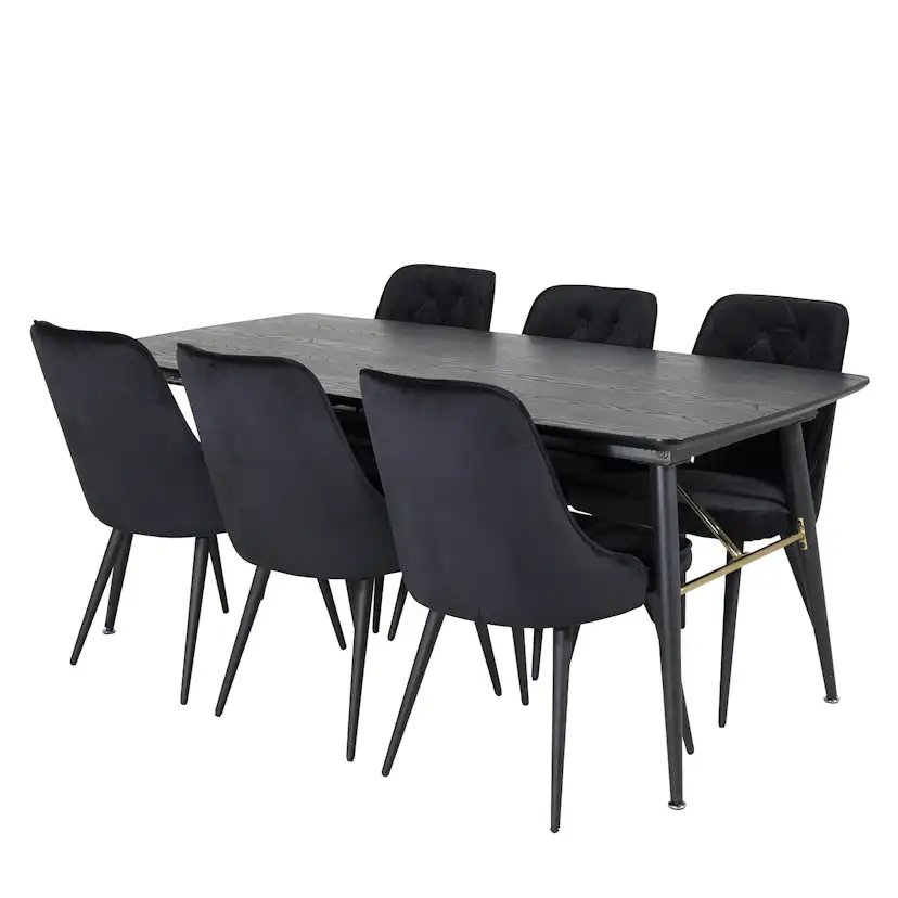Spisegruppe Venture Home Gold med 6 Velvet Deluxe Stoler