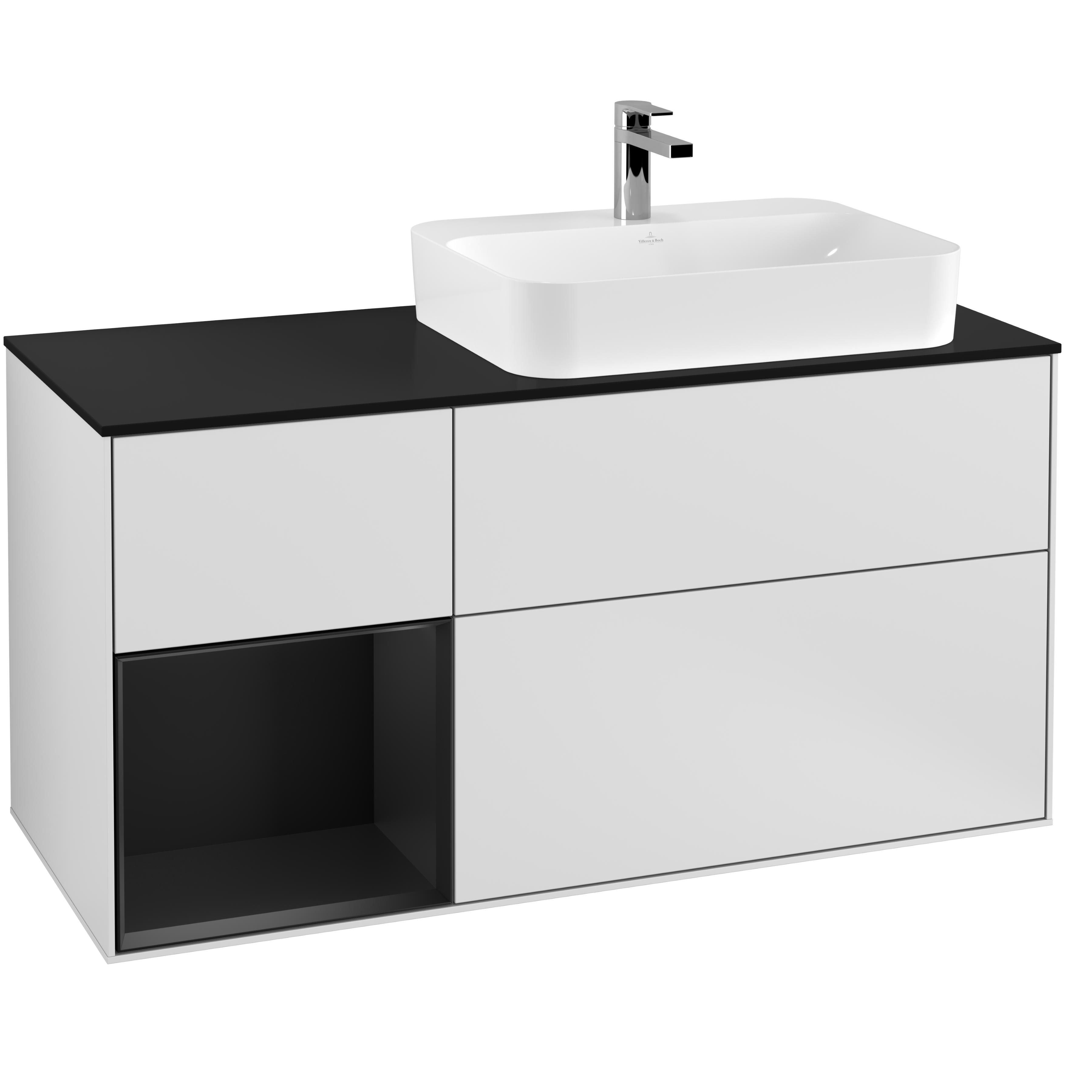 Tvättställsskåp Villeroy & Boch Finion med 3 Lådor Hylla och Bänkskiva för Ocentrerat Ytmonterat Tvättställ | badrum - badrumsmobler - tvattstallsskap-och-kommod | KakelKungen