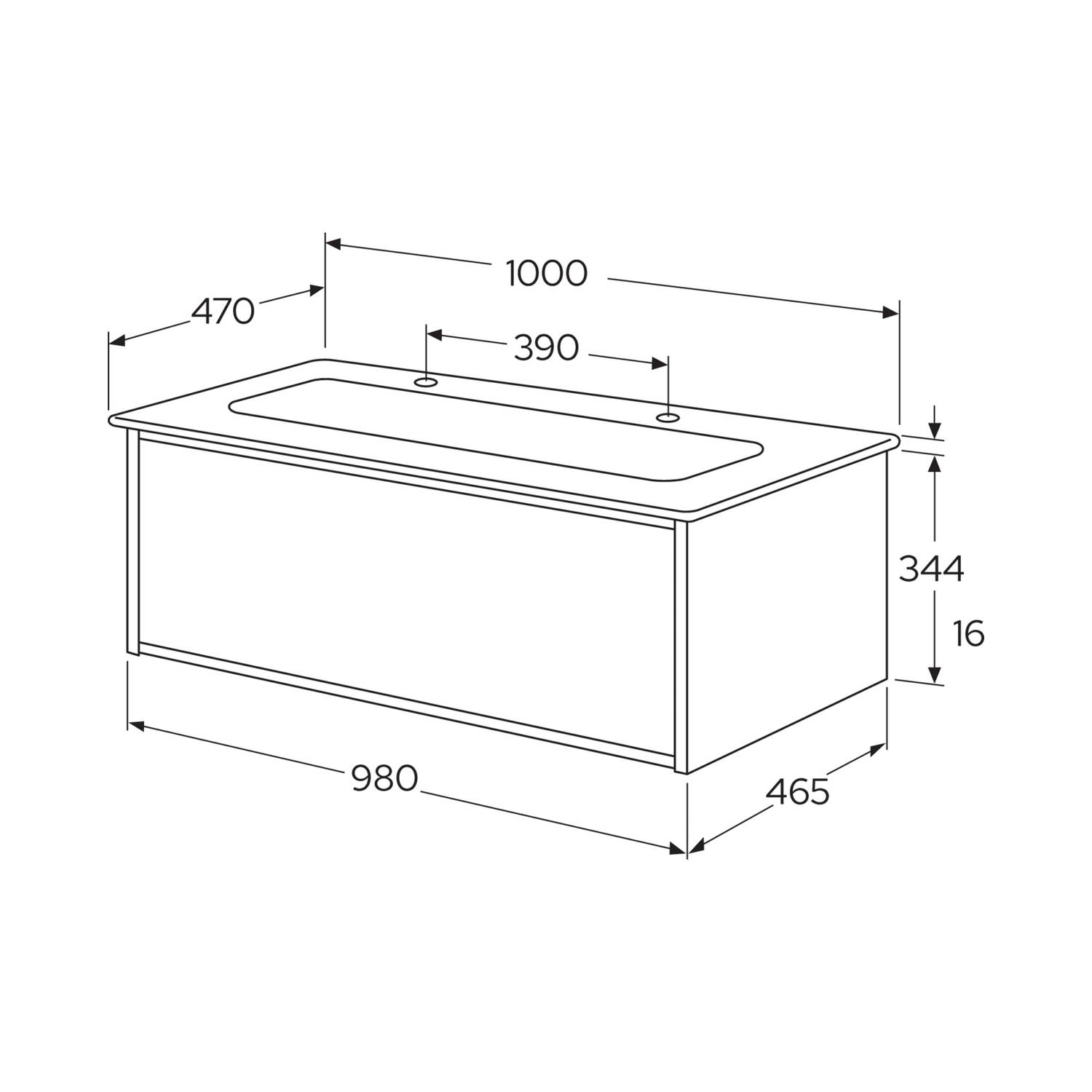 Kommod Ducentic Brun ek - 100 cm. Porslinstvättställ, Vit, f Brun Eik, Hull for 2 stk Enkelthullsbatterie