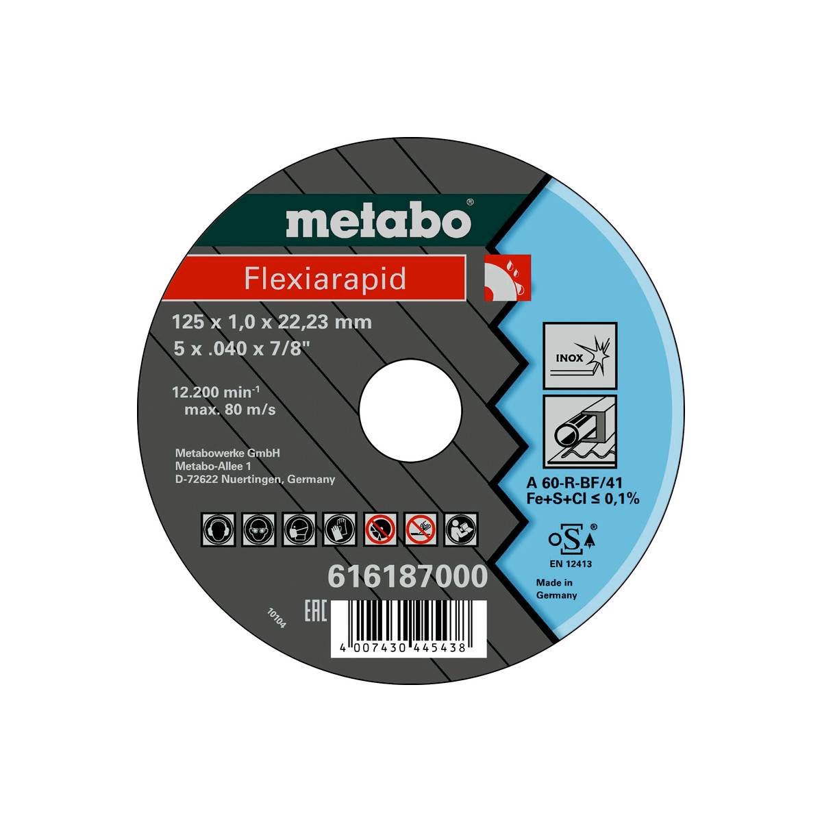 Kappeskive Metabo 125 X 1,0 X 22 mm Inox 25 Pk