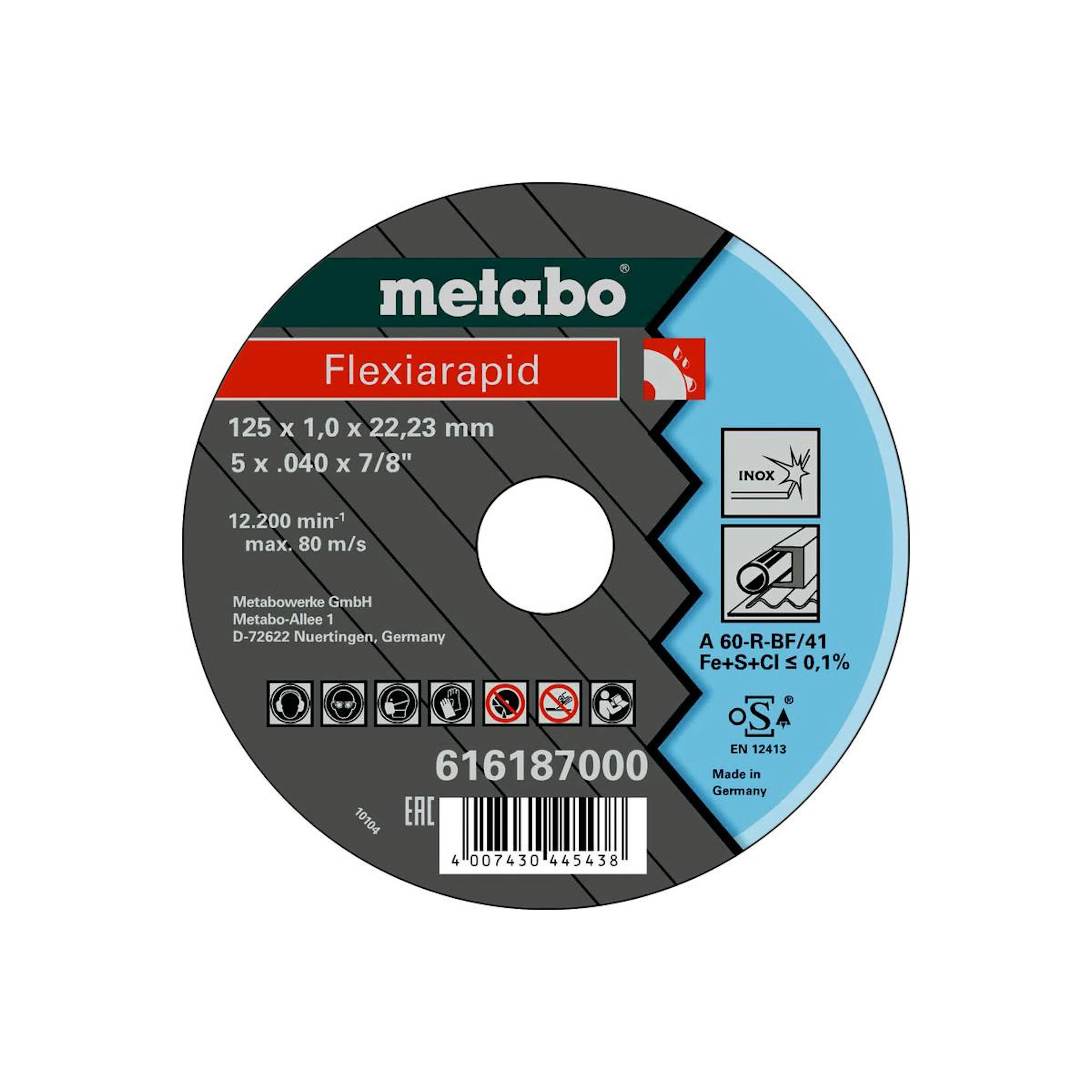 Kappeskive Metabo 125 X 1,0 X 22 mm Inox 25 Pk